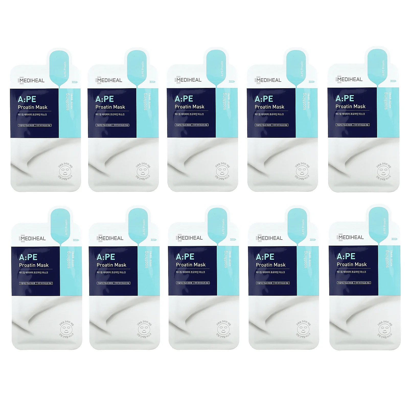 MEDIHEAL, A: маска для лица с протеином из полиэтилена, 10 шт. По 25 мл (0,85 жидк. Унции)