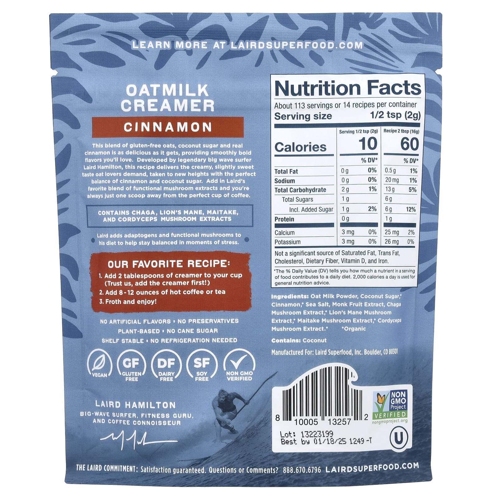 Laird Superfood, Овсяные сливки + адаптогены, корица, 227 г (8 унций)