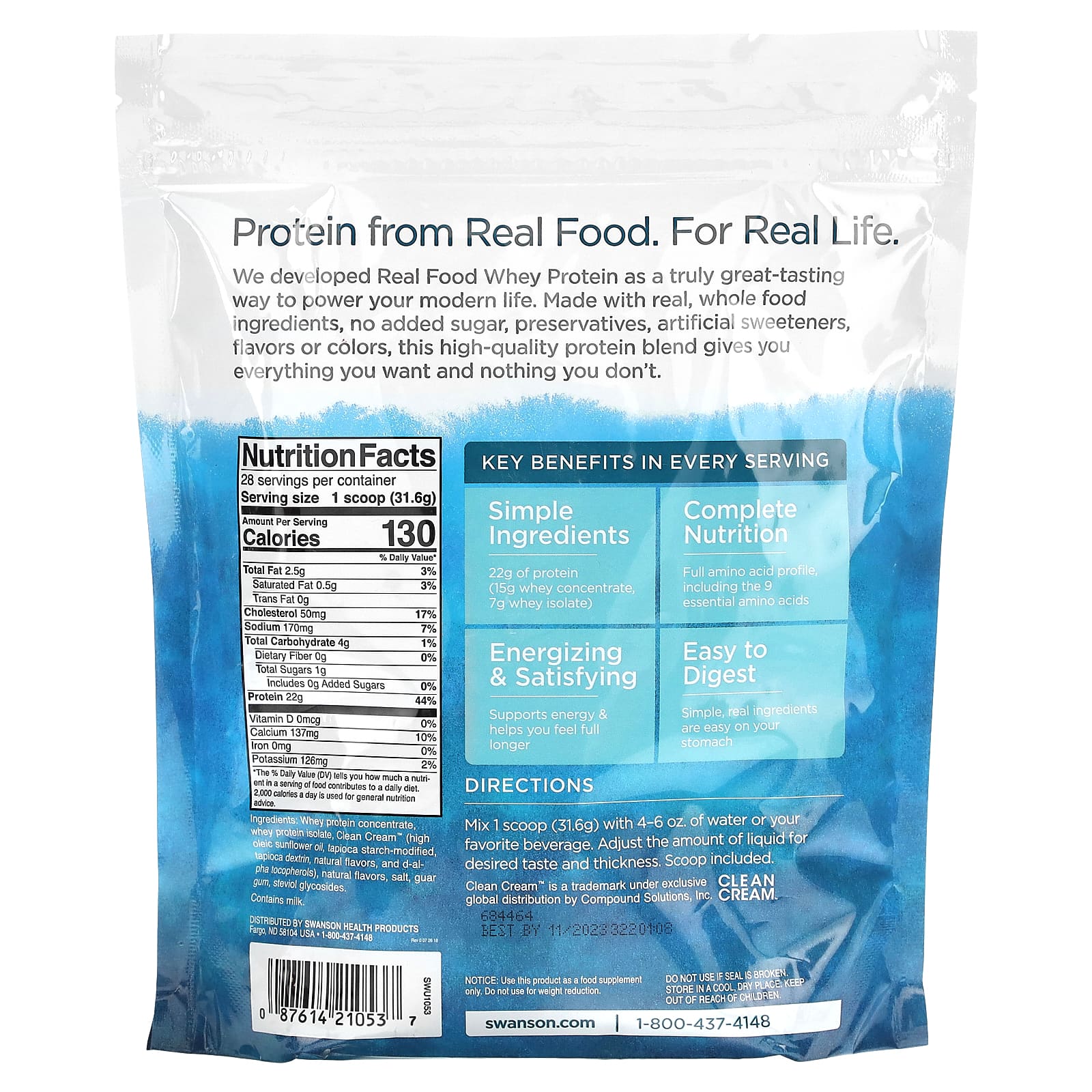 Swanson, Real Food Whey Protein, ванильное мороженое, 885 г (1,95 фунта)