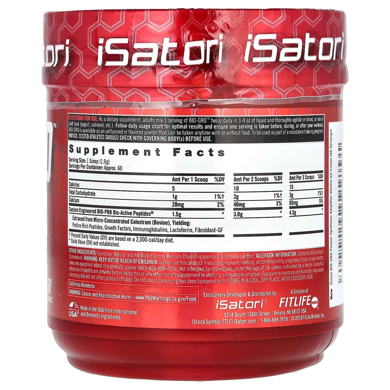 Isatori, Bio-Gro, средство для синтеза протеина, со вкусом ванильного мороженого, 114 г (4,02 унции)