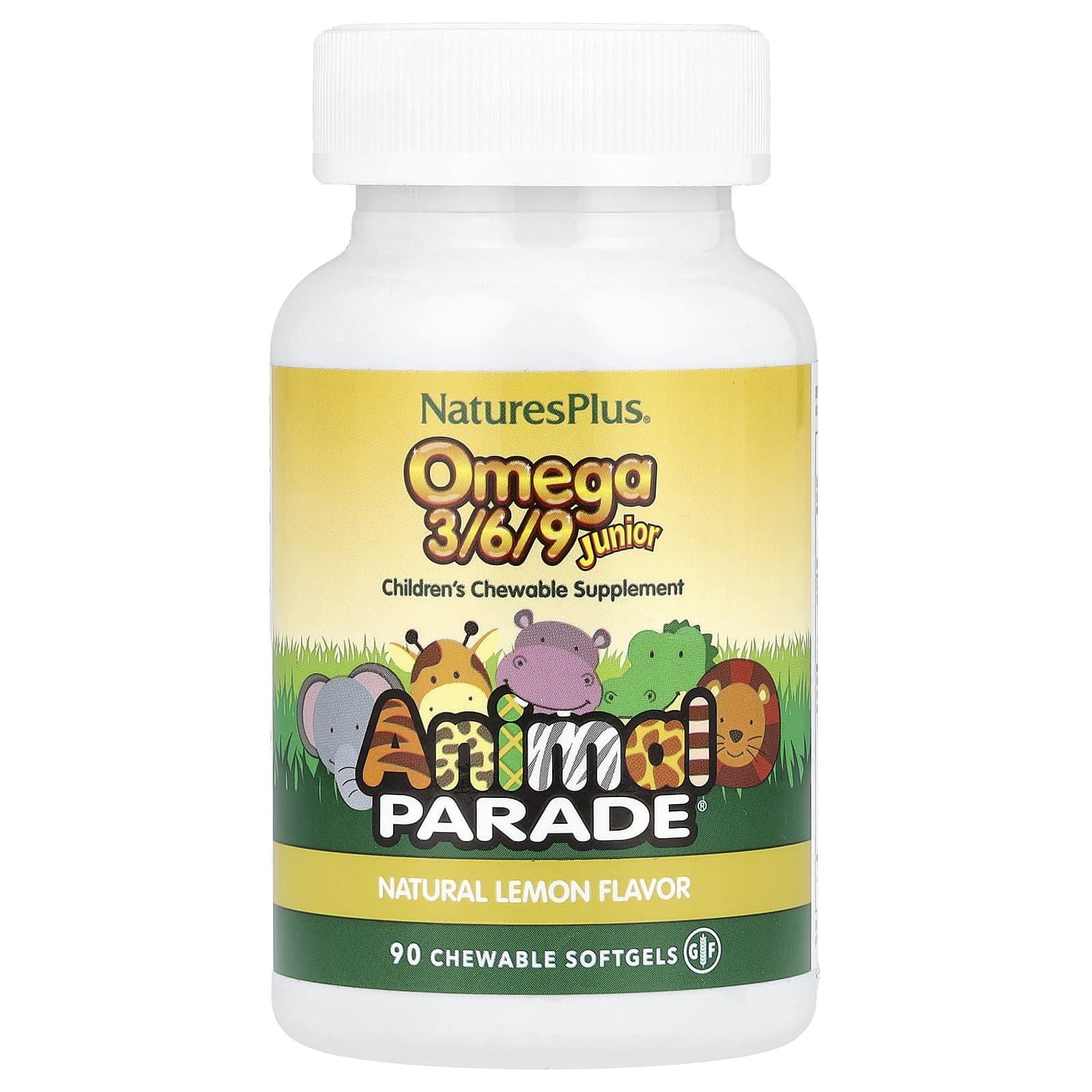 NaturesPlus, Source of Life, Animal Parade, омега 3/6/9 юниор, со вкусом натурального лимона, 90 капсул