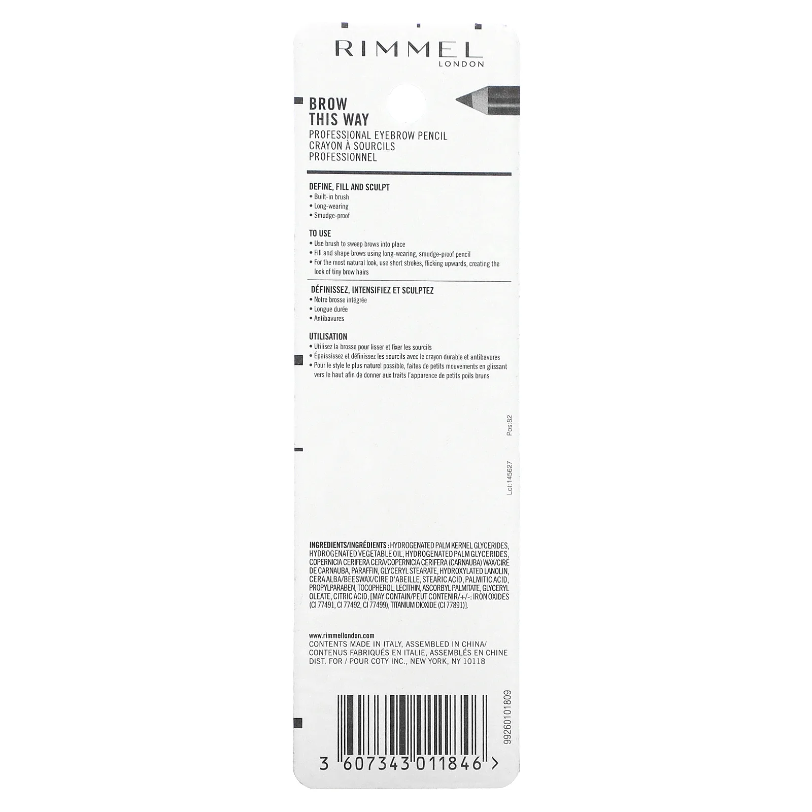 Rimmel London, Brow This Way, профессиональный карандаш для бровей, 001 темно-коричневый, 1,4 г (0,05 унции)