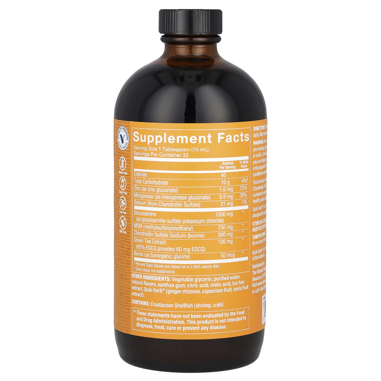 The Vitamin Shoppe, Глюкозамин и хондроитин с МСМ, апельсин, 473 мл (16 жидк. Унций)