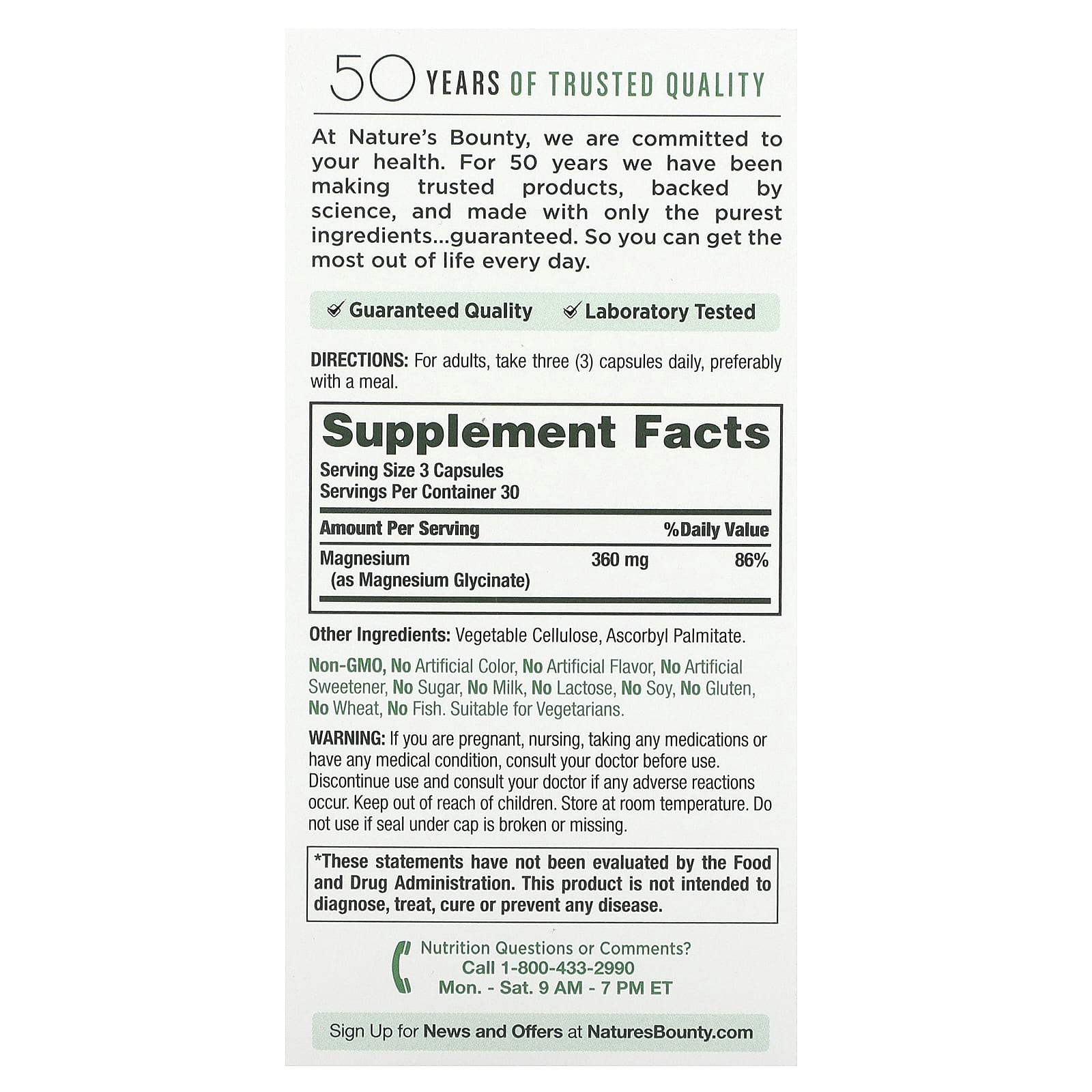 Nature's Bounty, улучшенный глицинат магния, с высокой степенью усвояемости, 360 мг, 90 капсул (120 мг в 1 капсуле)