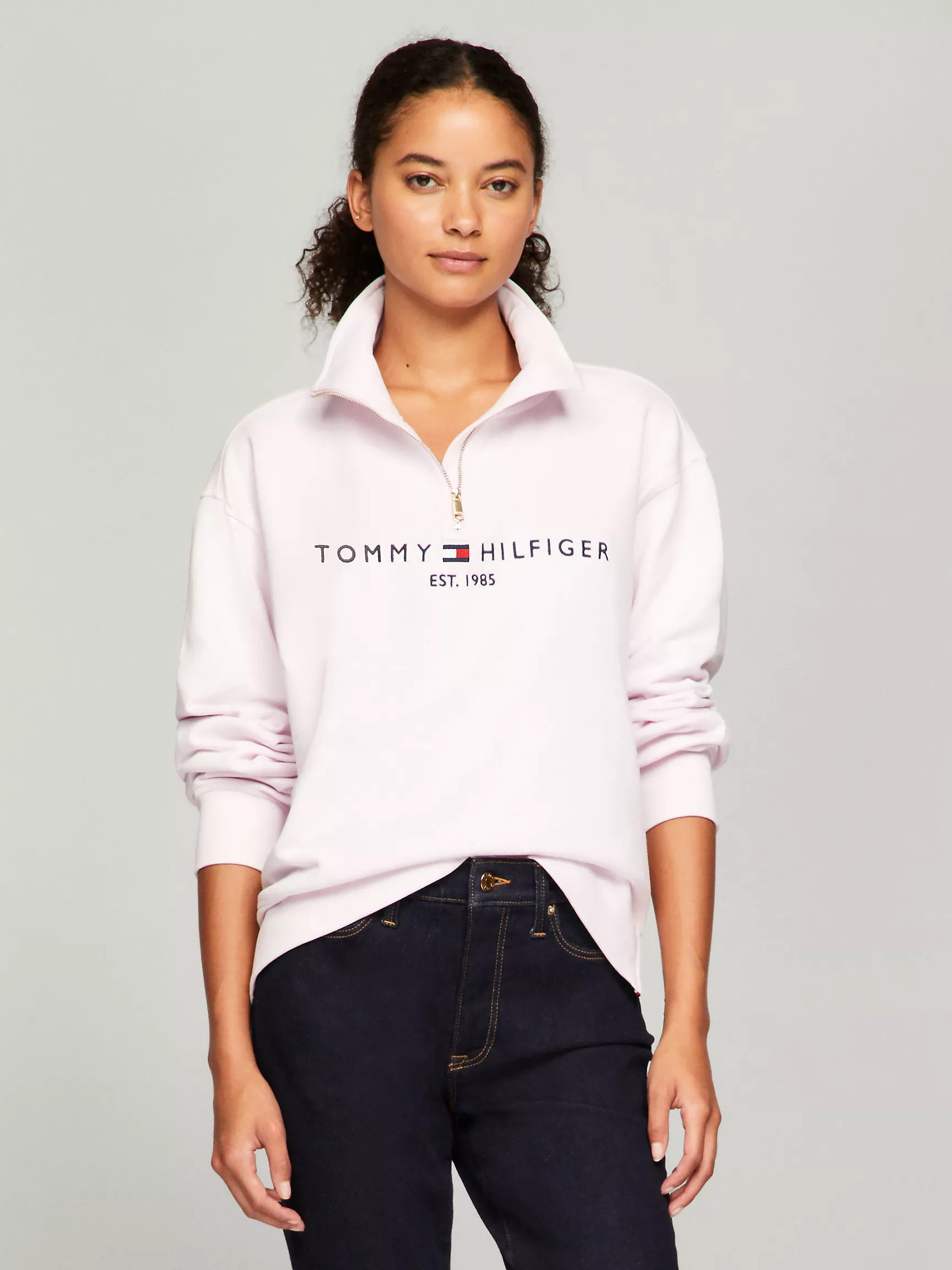 Женская толстовка Tommy Hilfiger, Свитшот с вышитым логотипом на половинной молнии