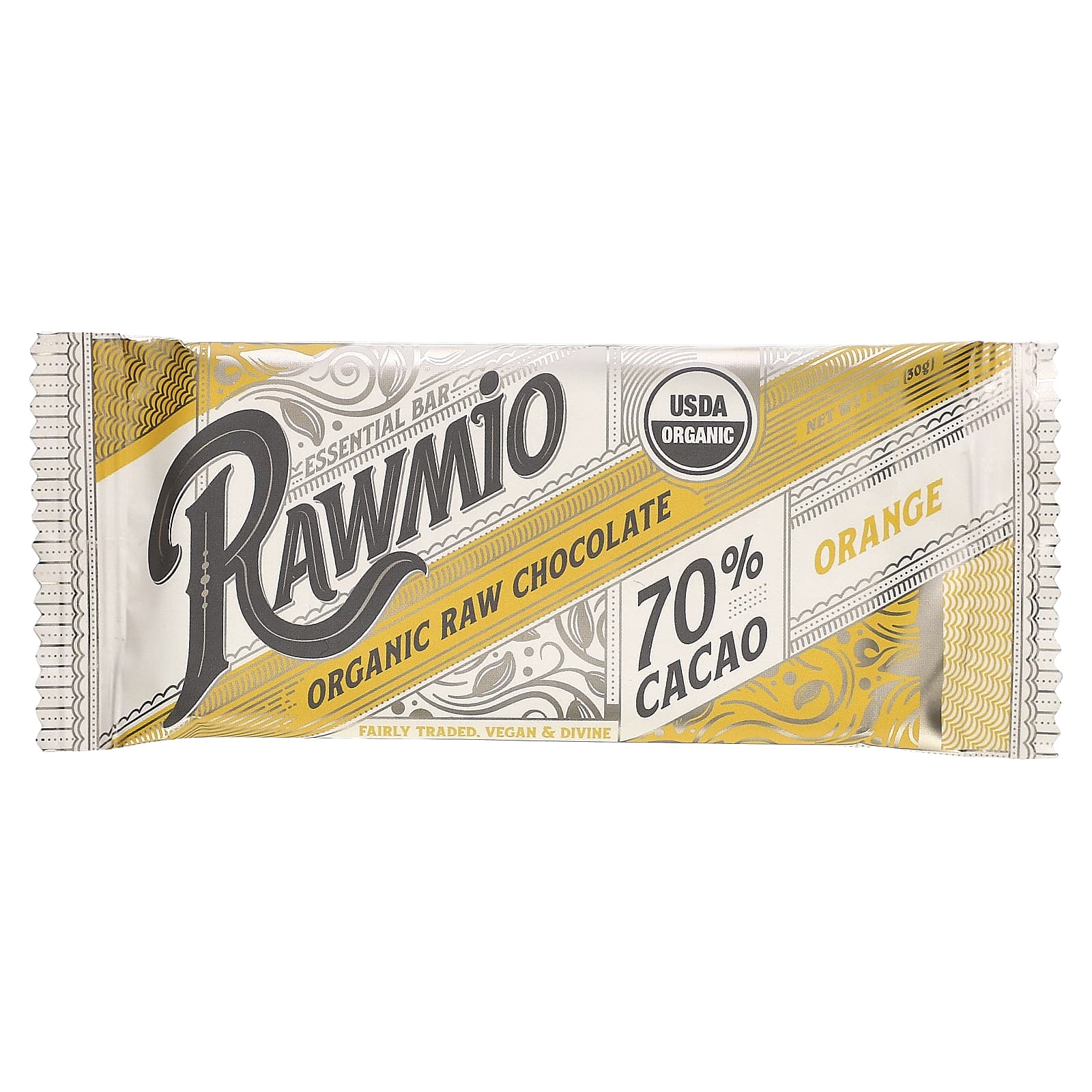 Rawmio, Essential Bar, органический необработанный шоколад, 70% какао, апельсин, 30 г (1,1 унции)