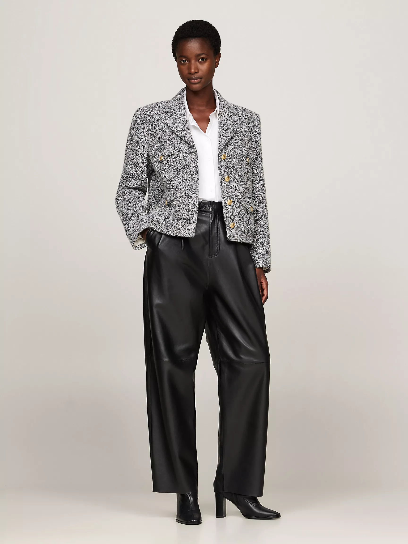 Женские ботинки Tommy Hilfiger, Кожаные ботинки с квадратным носком и массивным каблуком