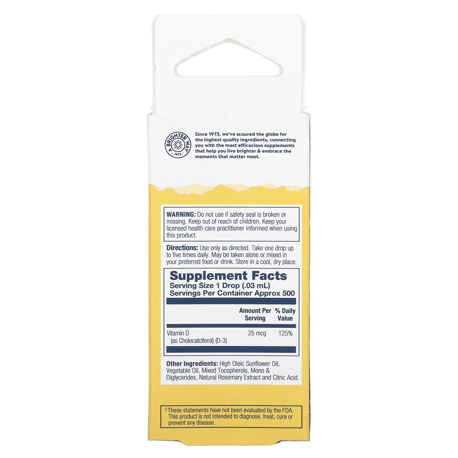 Solaray, Витамин D3 в подсолнечном масле, без добавок, 25 мкг, 14,8 мл (0,5 жидк. Унции)