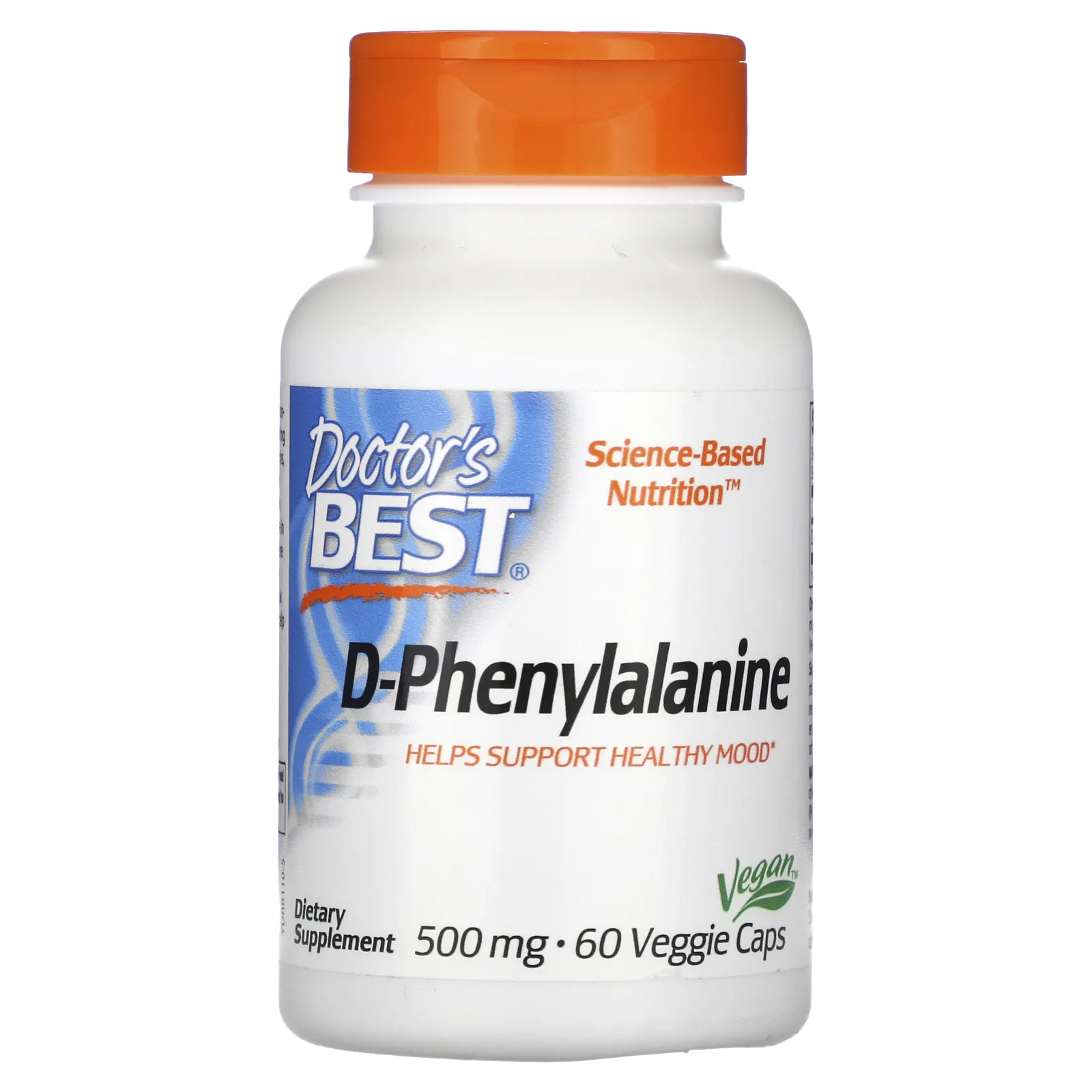 Doctor's Best, D-фенилаланин, 500 мг, 60 вегетарианских капсул