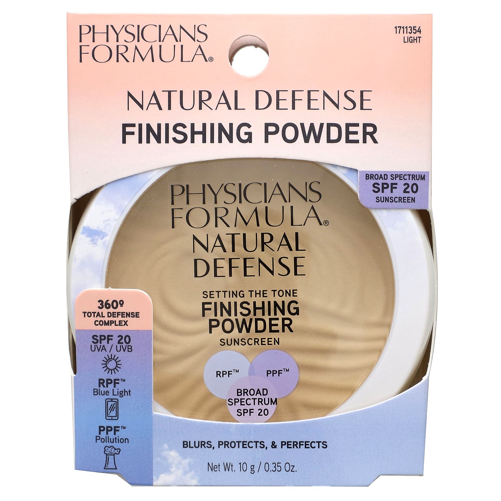 Physicians Formula, Natural Defense, завершающая пудра, SPF 20, легкая, 10 г (0,35 унции)