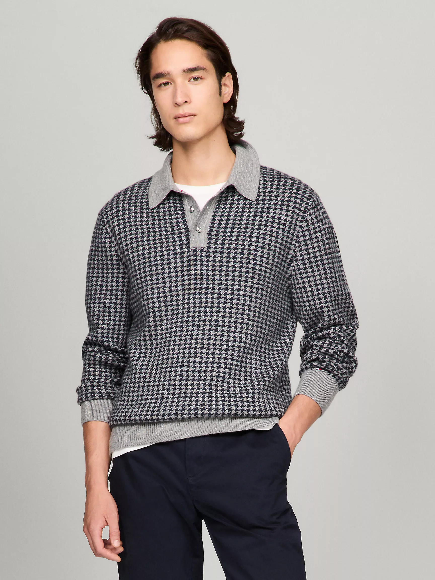 Мужской свитер Tommy Hilfiger, Полосвитер из шерстяной смеси с узором "елочка"