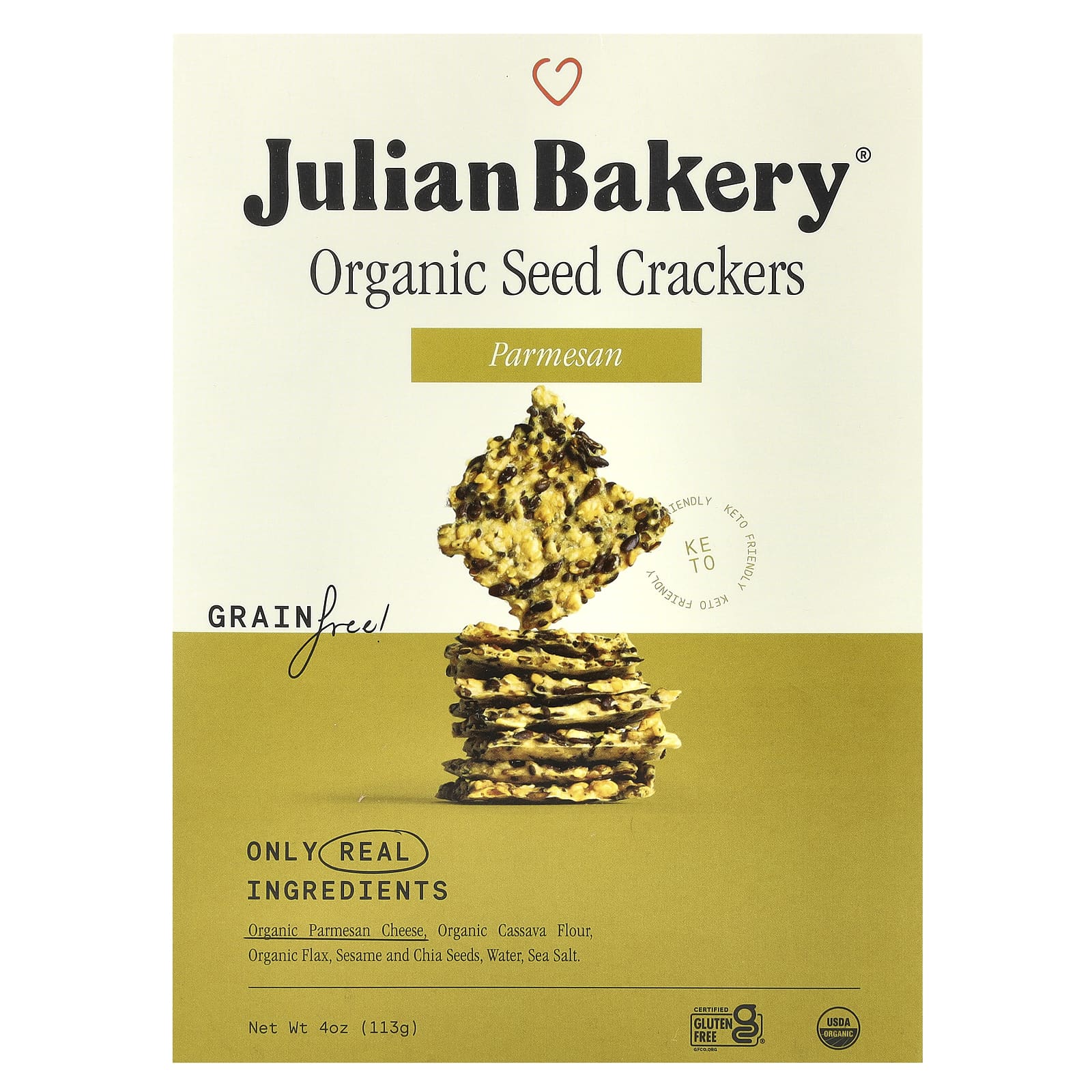 Julian Bakery, Primal Thin® Crackers, органический пармезан, 113 г (4 унции)