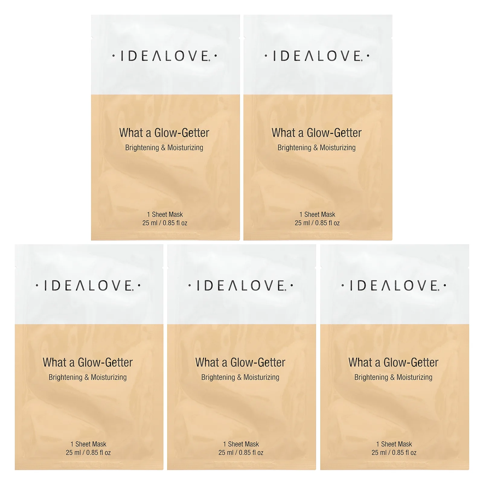 Idealove, What a Glow-Getter, осветляющие и увлажняющие тканевые маски, 5 шт. по 25 мл (0,85 жидк. унции)