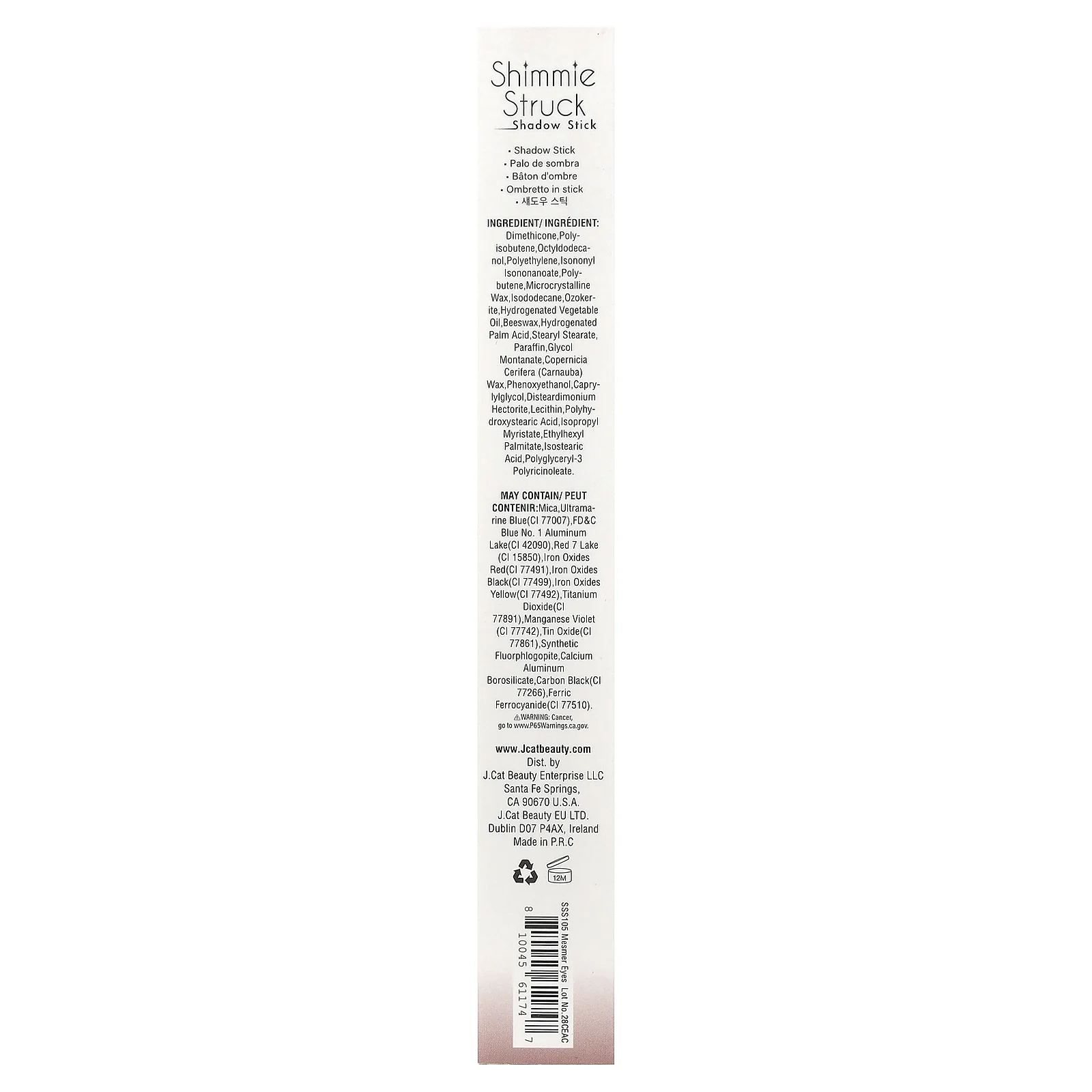 J.Cat Beauty, Shimmie Struck, стик для теней, SSS105 Mesmer Eyes, 2 г (0,07 унции)