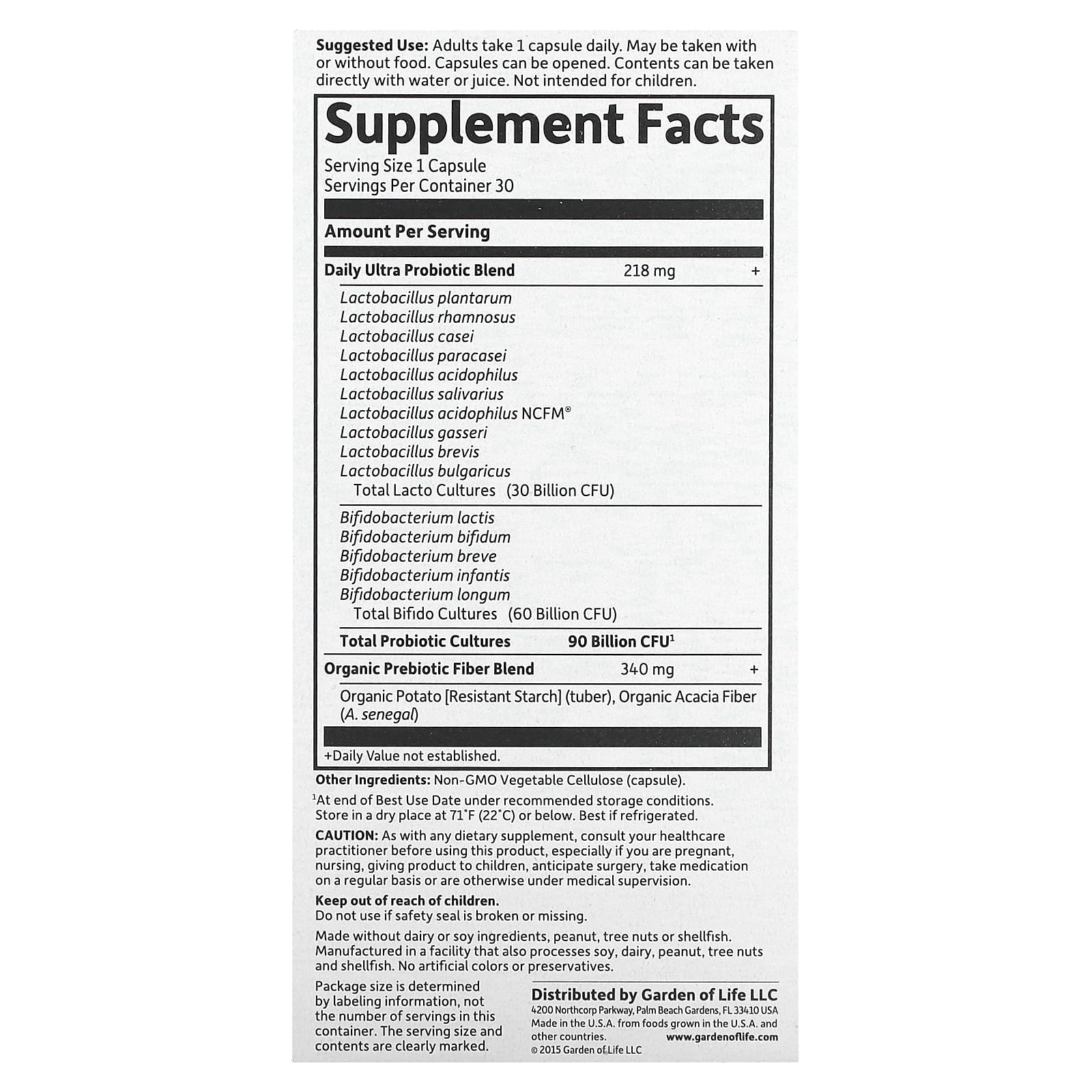 Garden of Life, Dr. Formulated Probiotics, пробиотики, для приема один раз в день, 90 млрд бактерий, 30 вегетарианских капсул