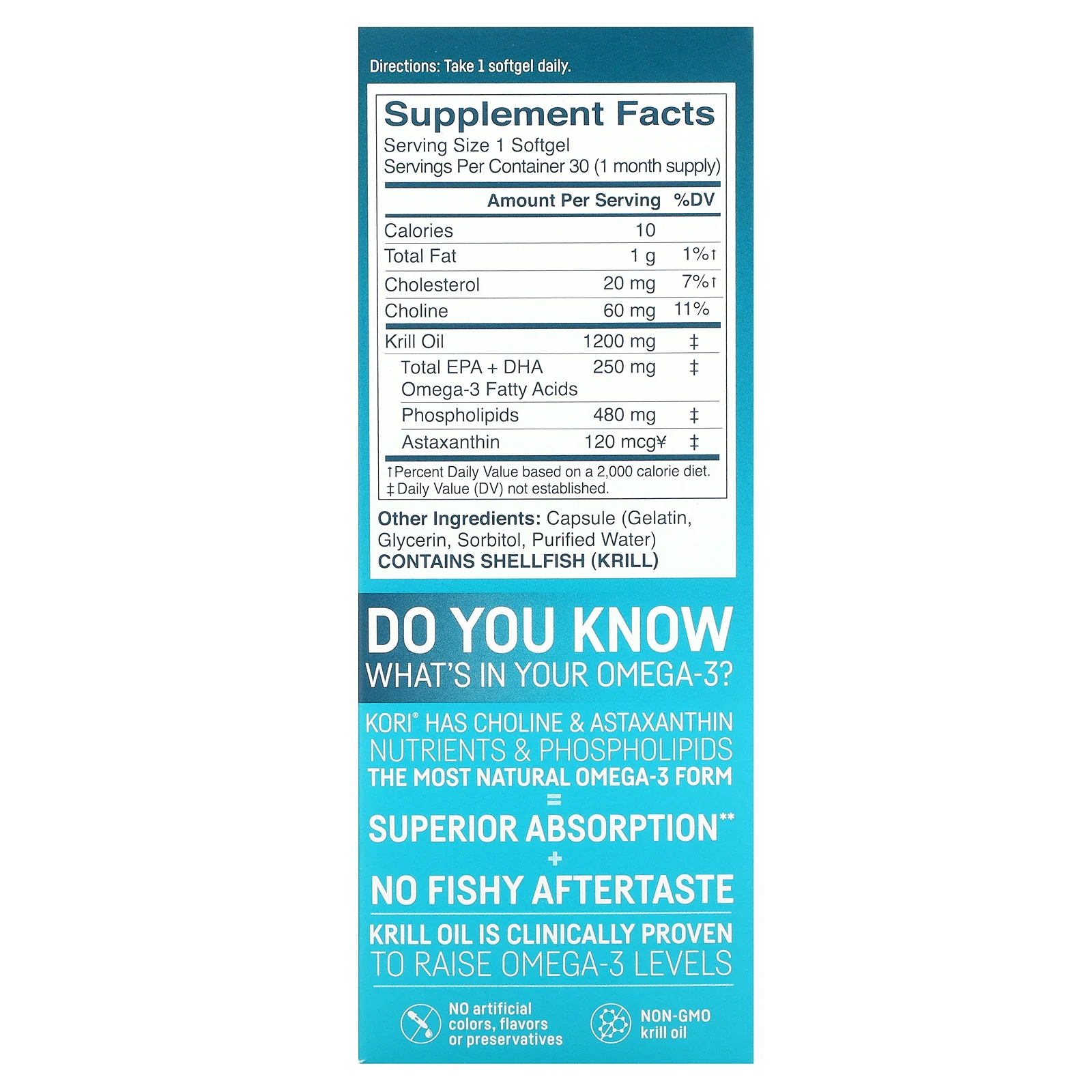 Kori, Чистое масло антарктического криля, многофункциональная омега-3, 1200 мг, 30 мягких таблеток