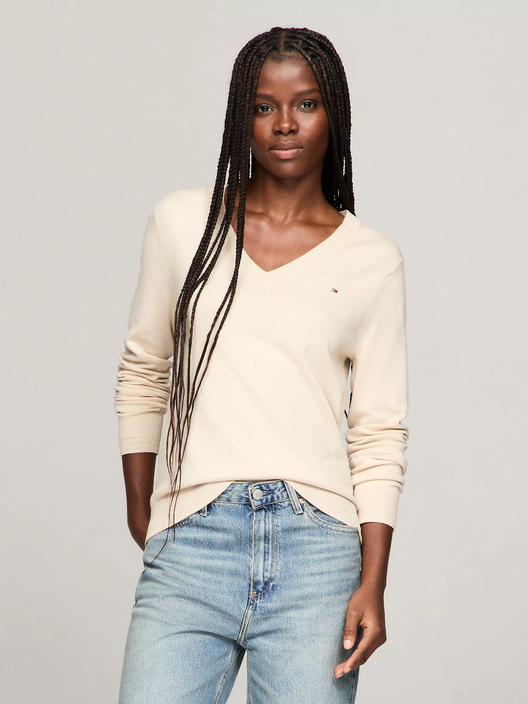 Женский свитер Tommy Hilfiger, Вязаный свитер с V-образным вырезом из вискозной смеси