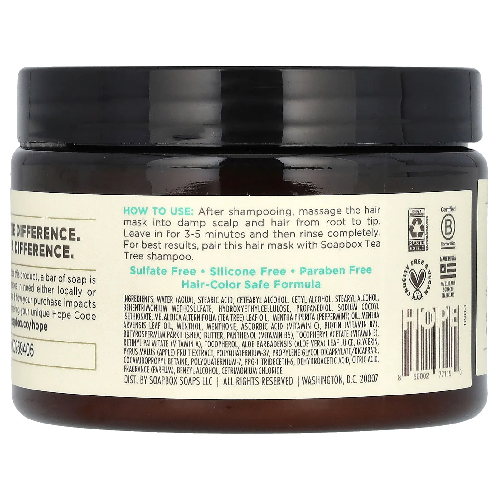 Soapbox, Успокаивающая увлажняющая маска для волос, с чайным деревом, 354 мл (12 жидк. Унций)