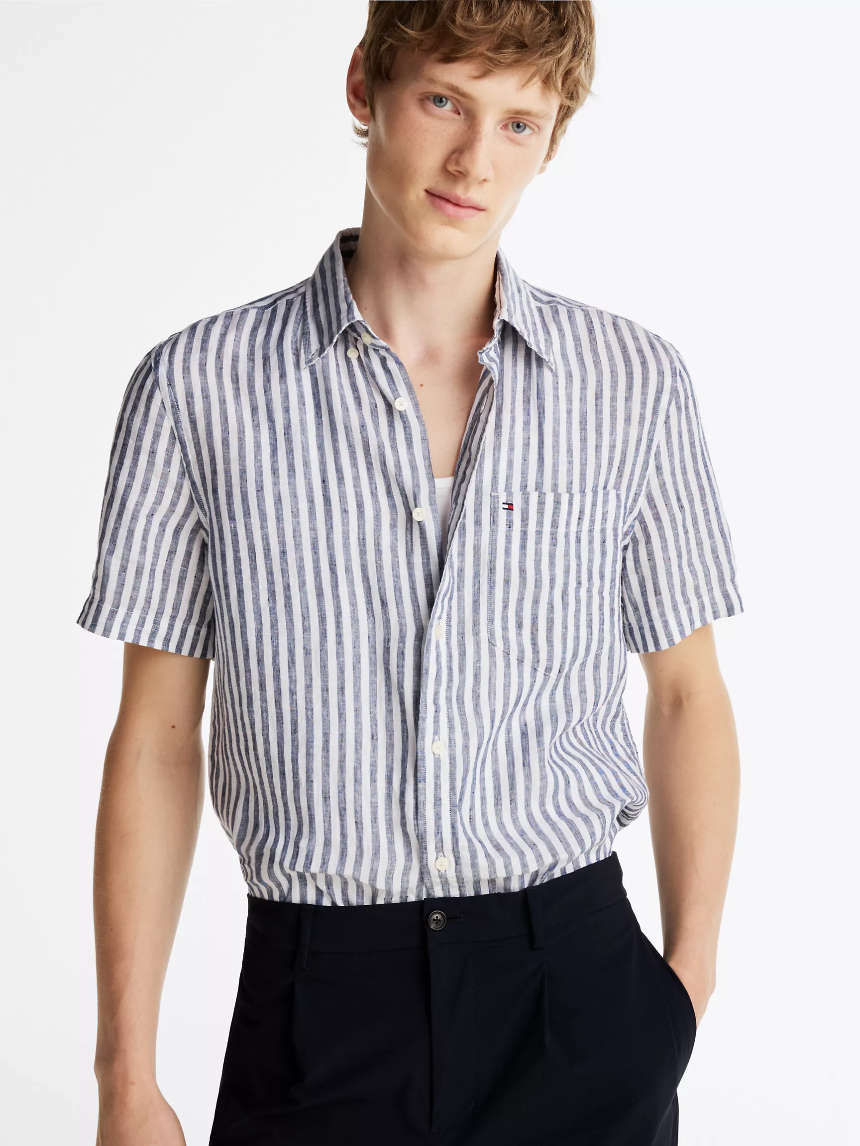 Мужская рубашка Tommy Hilfiger, Стандартная рубашка в полоску из окрашенного льна