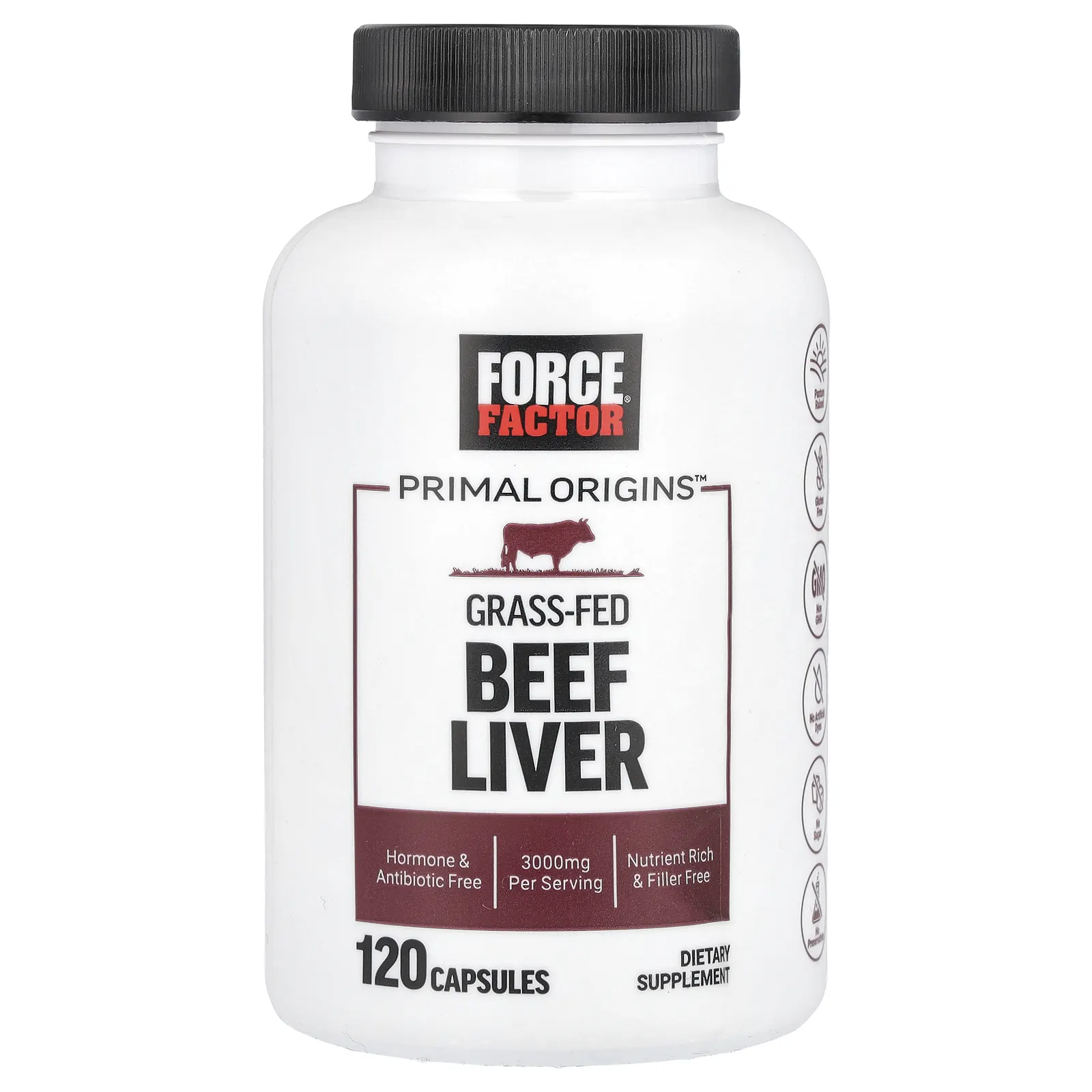 Force Factor, Primal Origins™, Grass-Fed Beef Liver , 3,000 mg , 120 Capsules (750 mg Per Capsule)