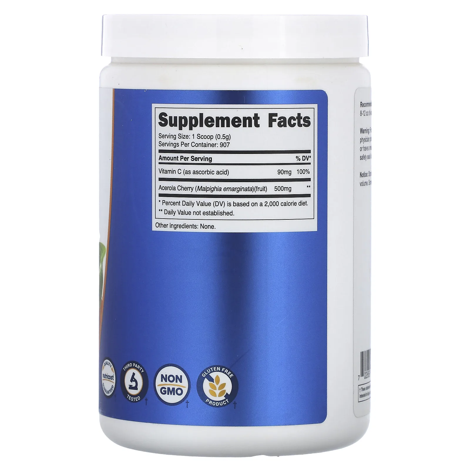 Nutricost, натуральный витамин C в порошке, без добавок, 454 г (1 фунт)