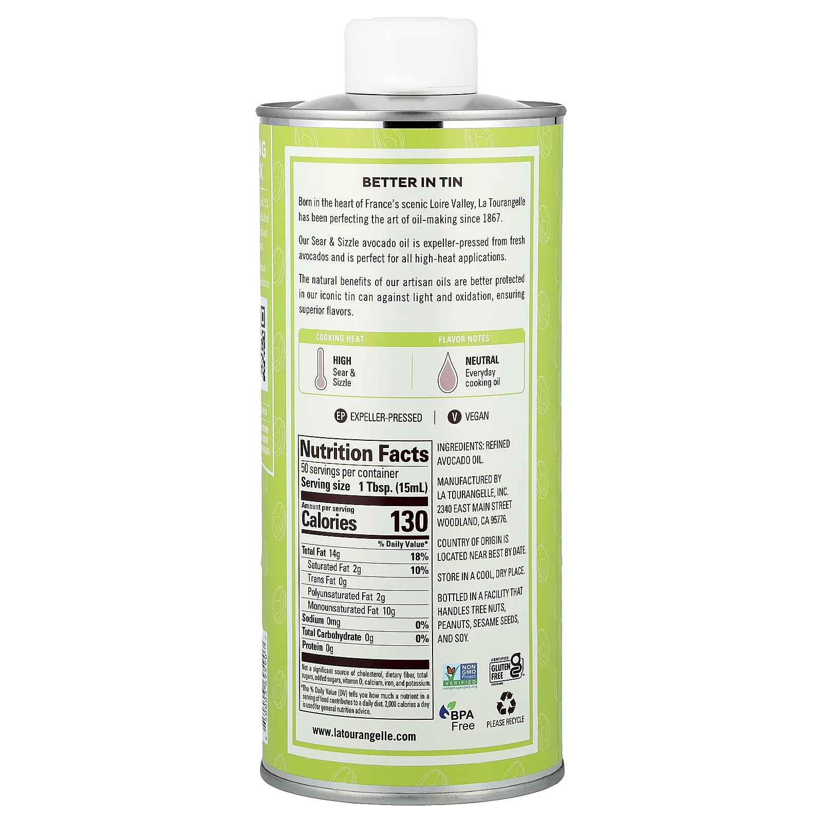 La Tourangelle, масло авокадо, обжаренное и шипящее, 750 мл (25,4 жидк. унции)