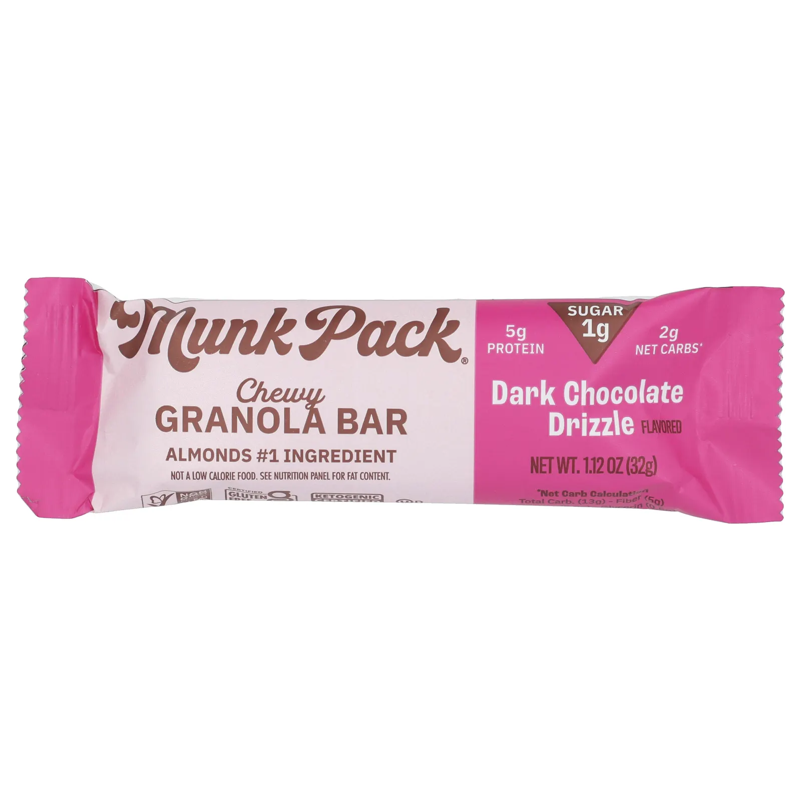 Munk Pack, Жевательный батончик-гранола, морось из темного шоколада, 4 батончика, 32 г (1,12 унции) каждый