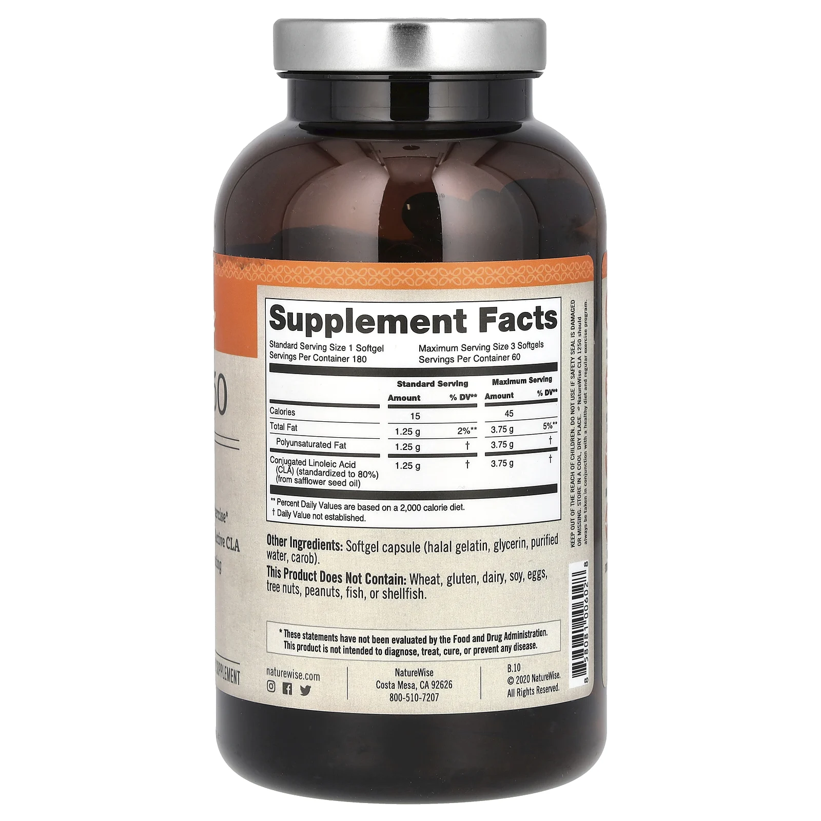 NatureWise, КЛК 1250, 1000 мг, 180 капсул