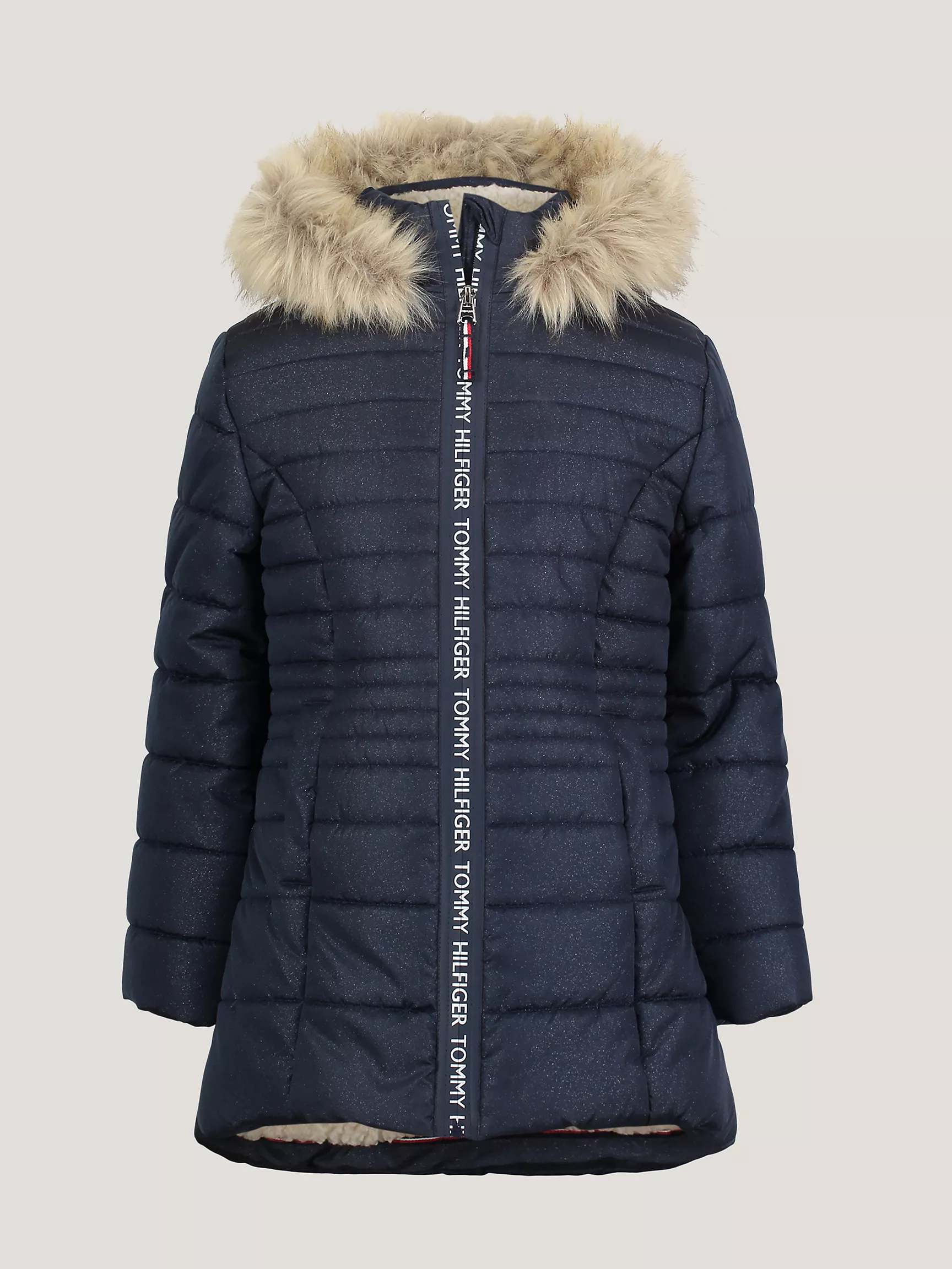 Куртка для девочки Tommy Hilfiger, Детский длинный пуховик с капюшоном и логотипной лентой