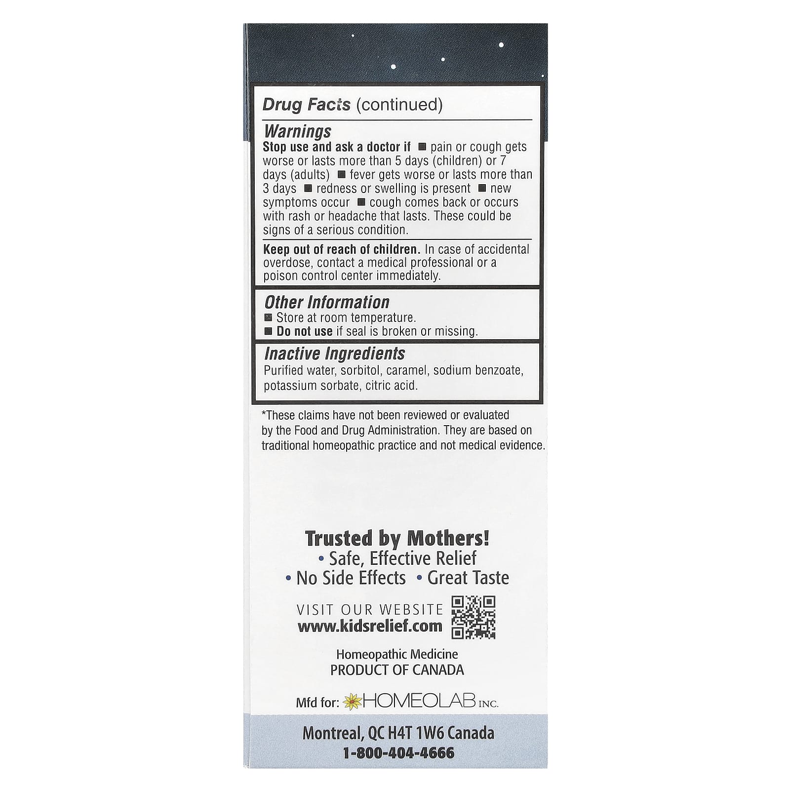 Homeolab USA, Kids Relief, сироп от кашля и простуды, ночная смесь, для детей 0–12 лет, 100 мл (3,4 жидк. Унции)