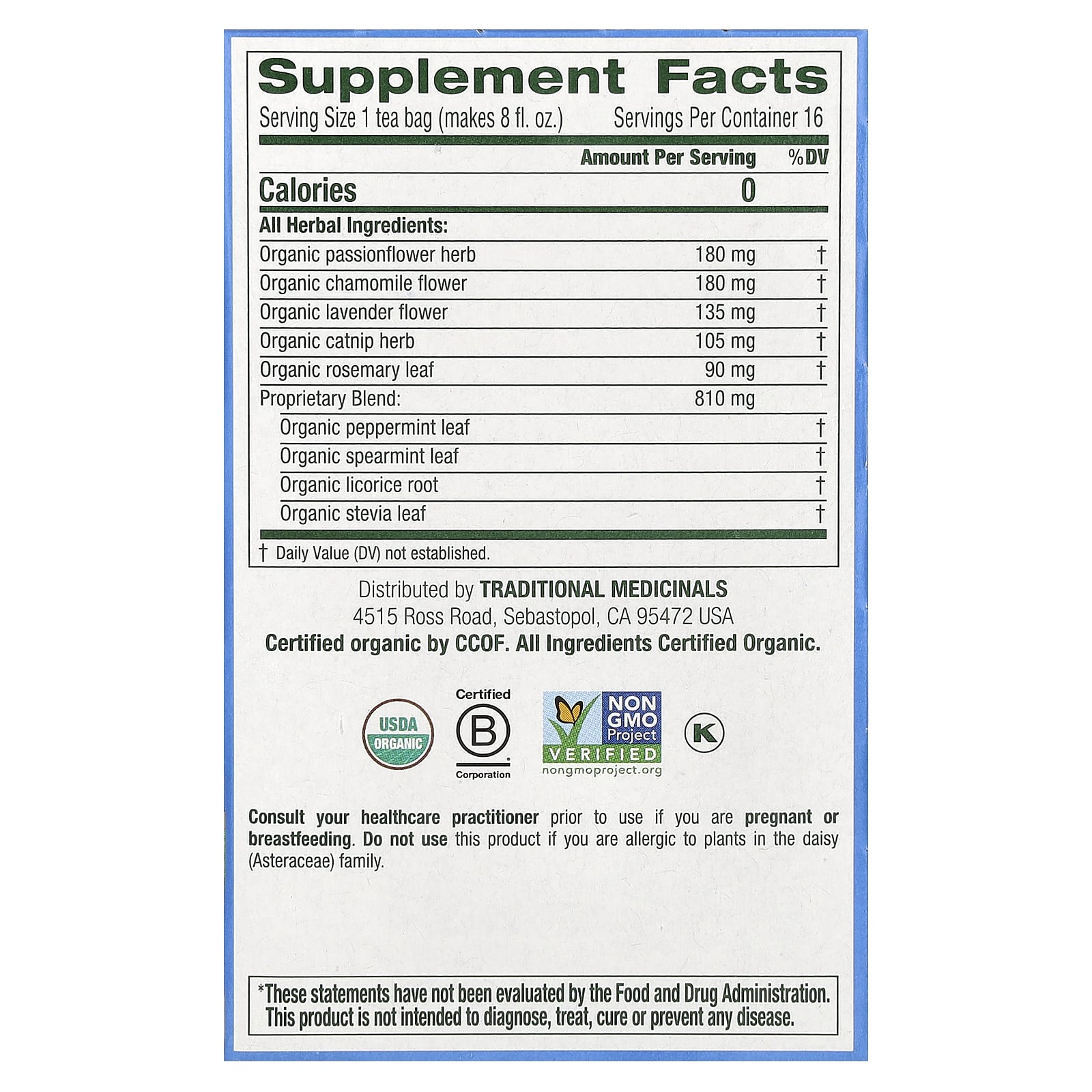 Traditional Medicinals, Organic Cup of Calm, лаванда и мята, без кофеина, 16 чайных пакетиков в упаковке, 24 г (0,85 унции)