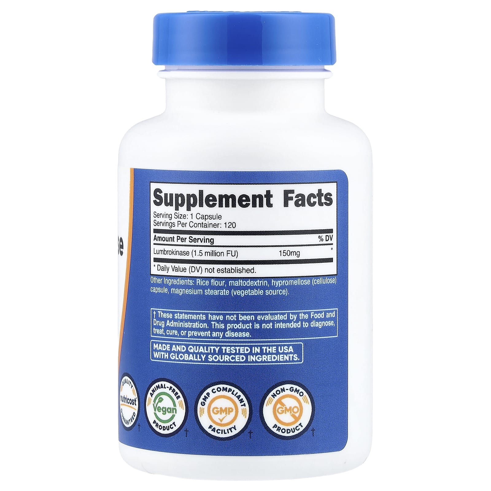 Nutricost, люмброкиназа, 150 мг, 120 капсул