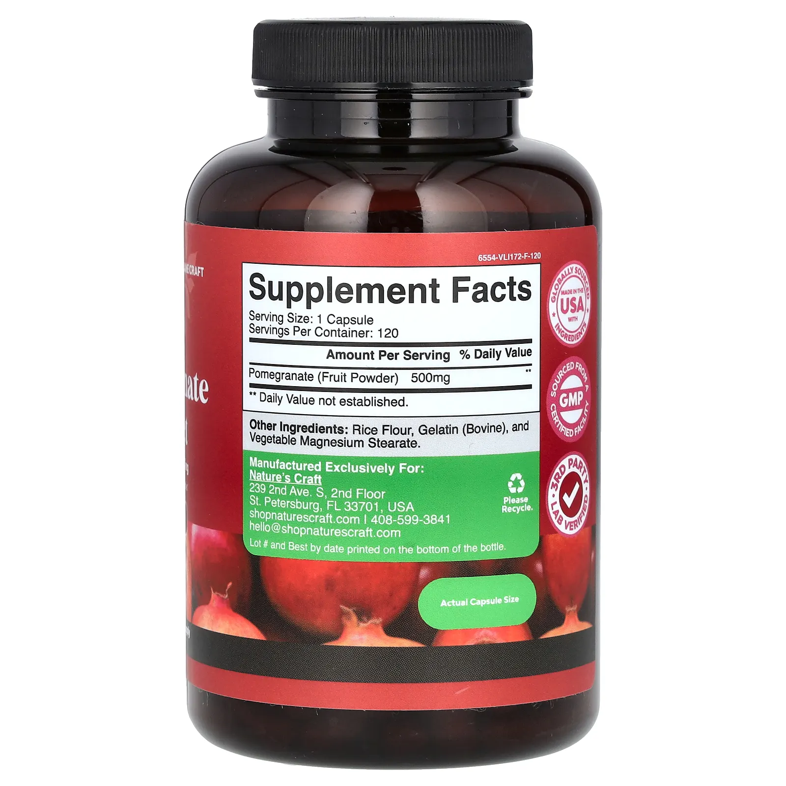 Nature's Craft, экстракт граната, 500 мг, 120 капсул