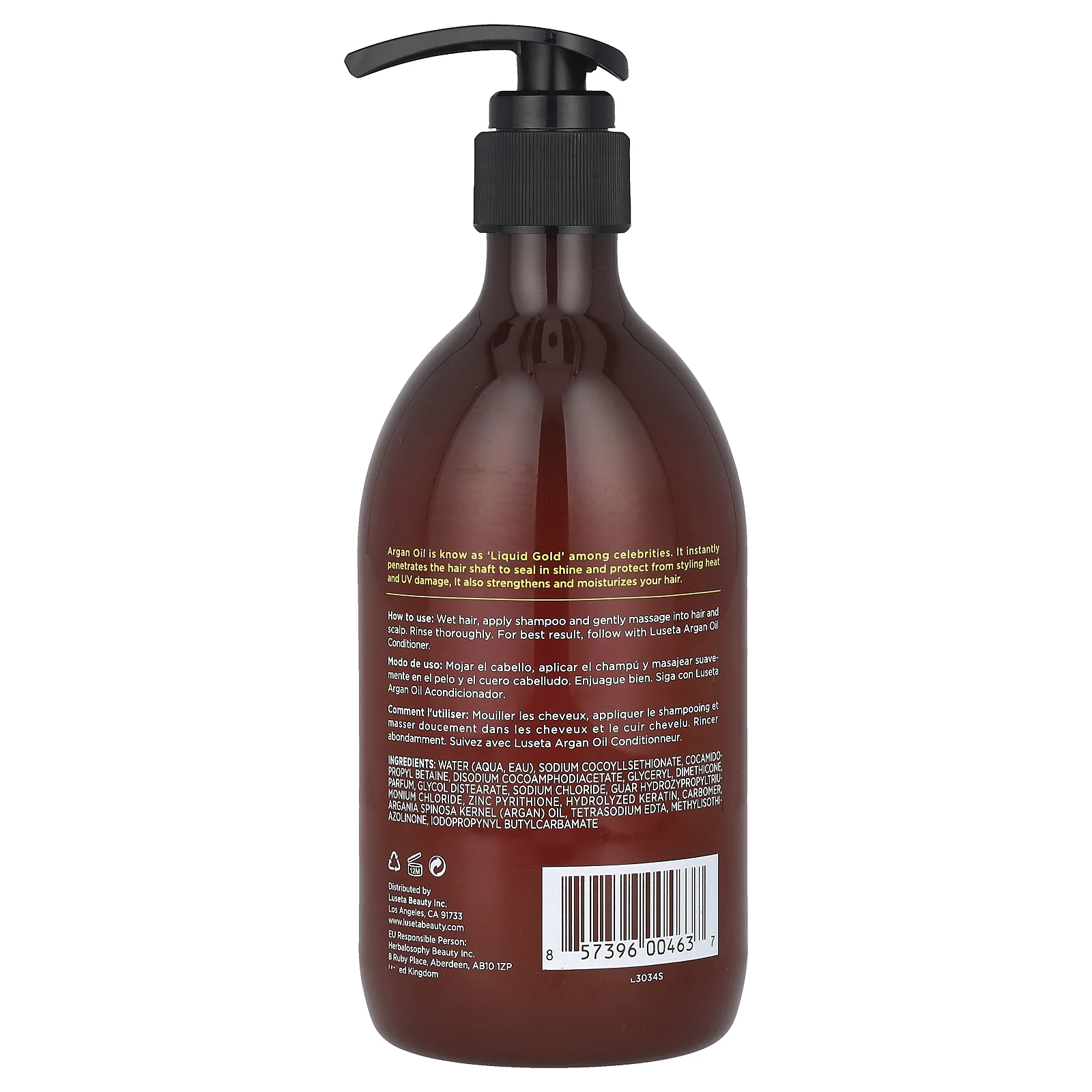 Luseta Beauty, Аргановое масло, шампунь для всех типов волос, 500 мл (16,9 жидк. Унции)