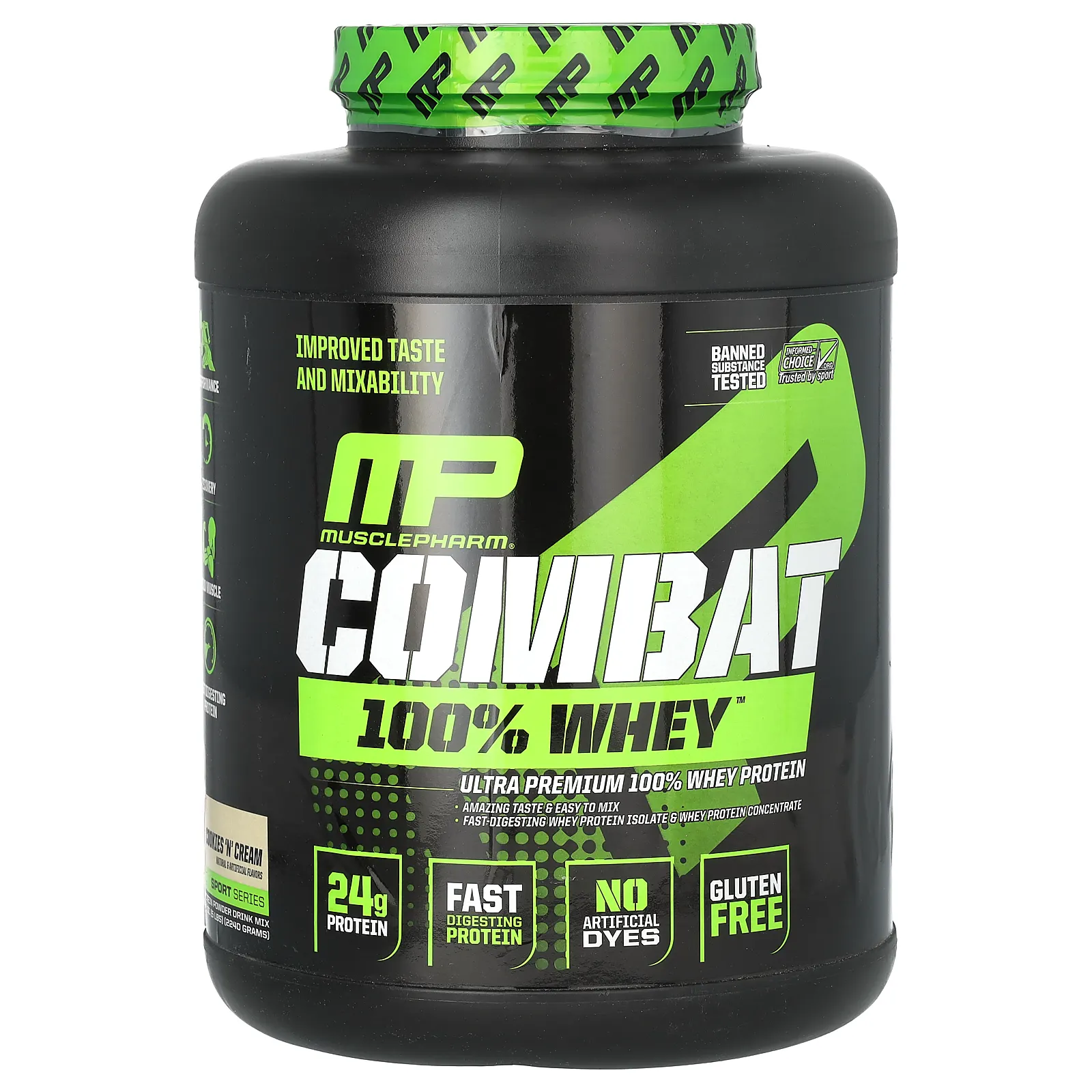 MusclePharm, Combat, 100% сывороточный протеин, печенье и крем, 2240 г (5 фунтов)