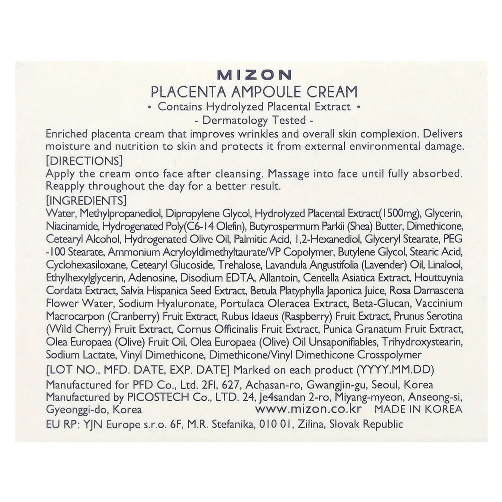 Mizon, Крем-ампула для плаценты, 50 мл (1,69 жидк. Унции)