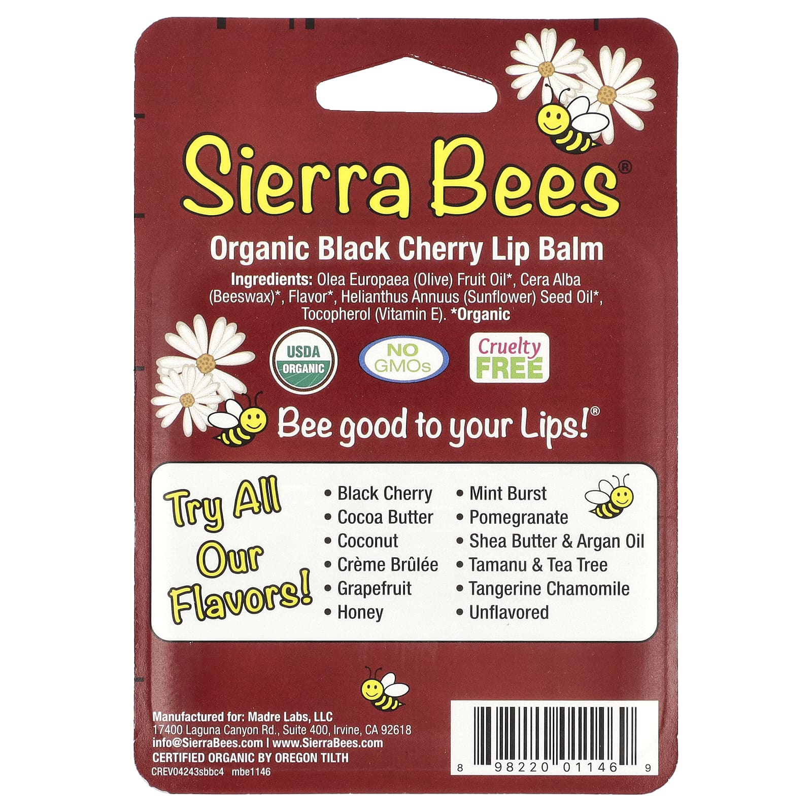 Sierra Bees, Органические бальзамы для губ, с запахом черешни, 4 в упаковке, 4,25 г (15 унций) каждый