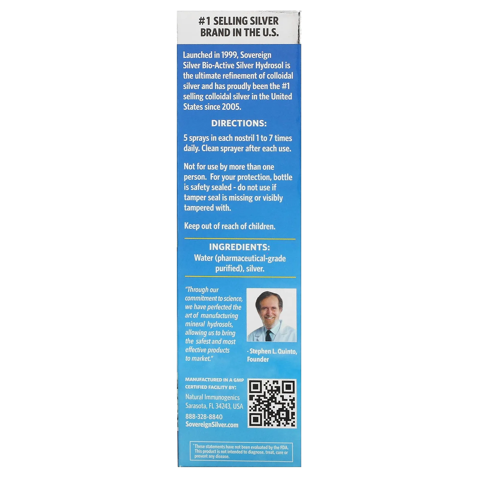 Sovereign Silver, Bio-Active Silver Hydrosol, натуральный назальный спрей, средство для облегчения заложенности носа, 10 част./млн, 59 мл (2 жидк. унции) (10 част./млн в 5 распылениях)