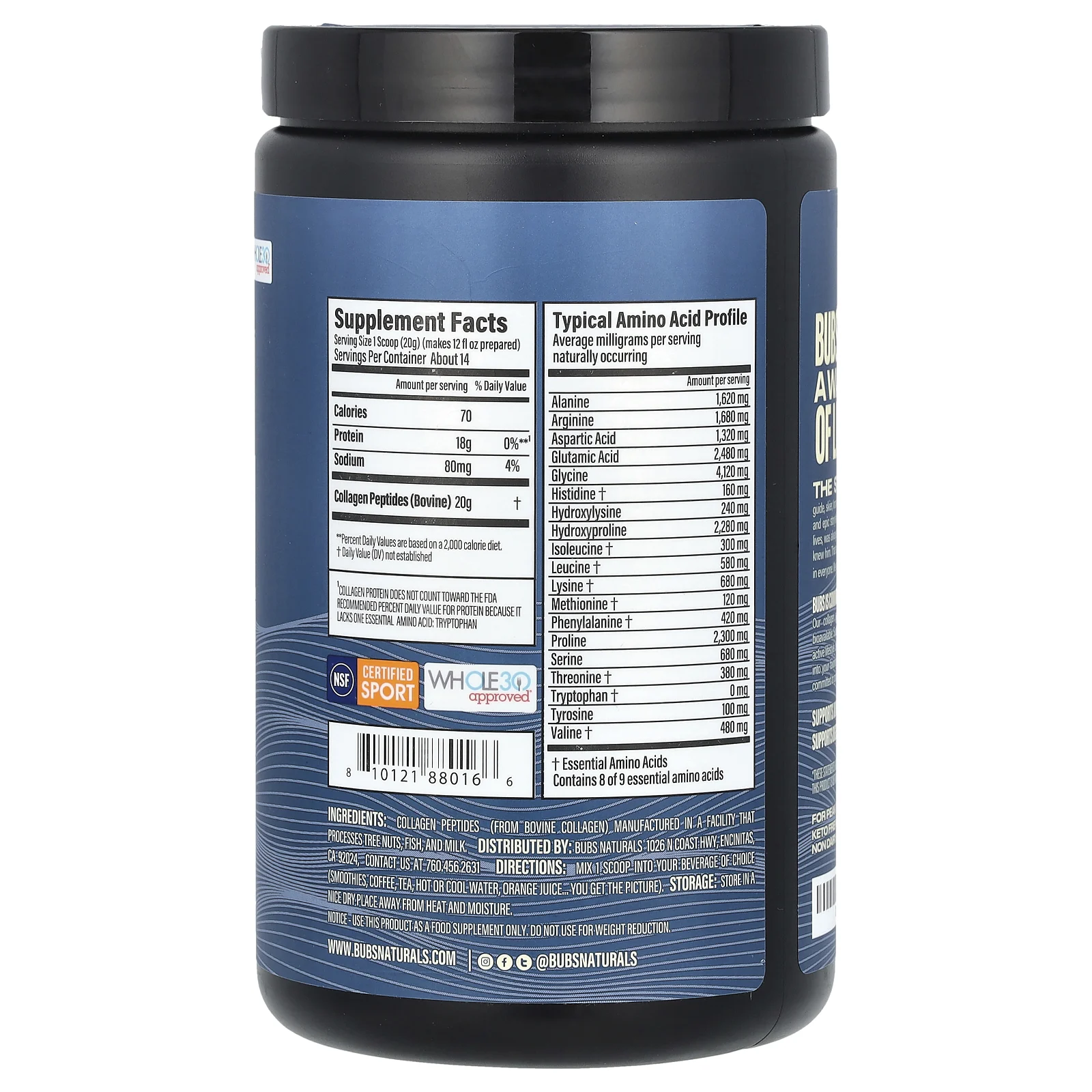 BUBS Naturals, Пептиды коллагена, без добавок, 283 г (10 унций)