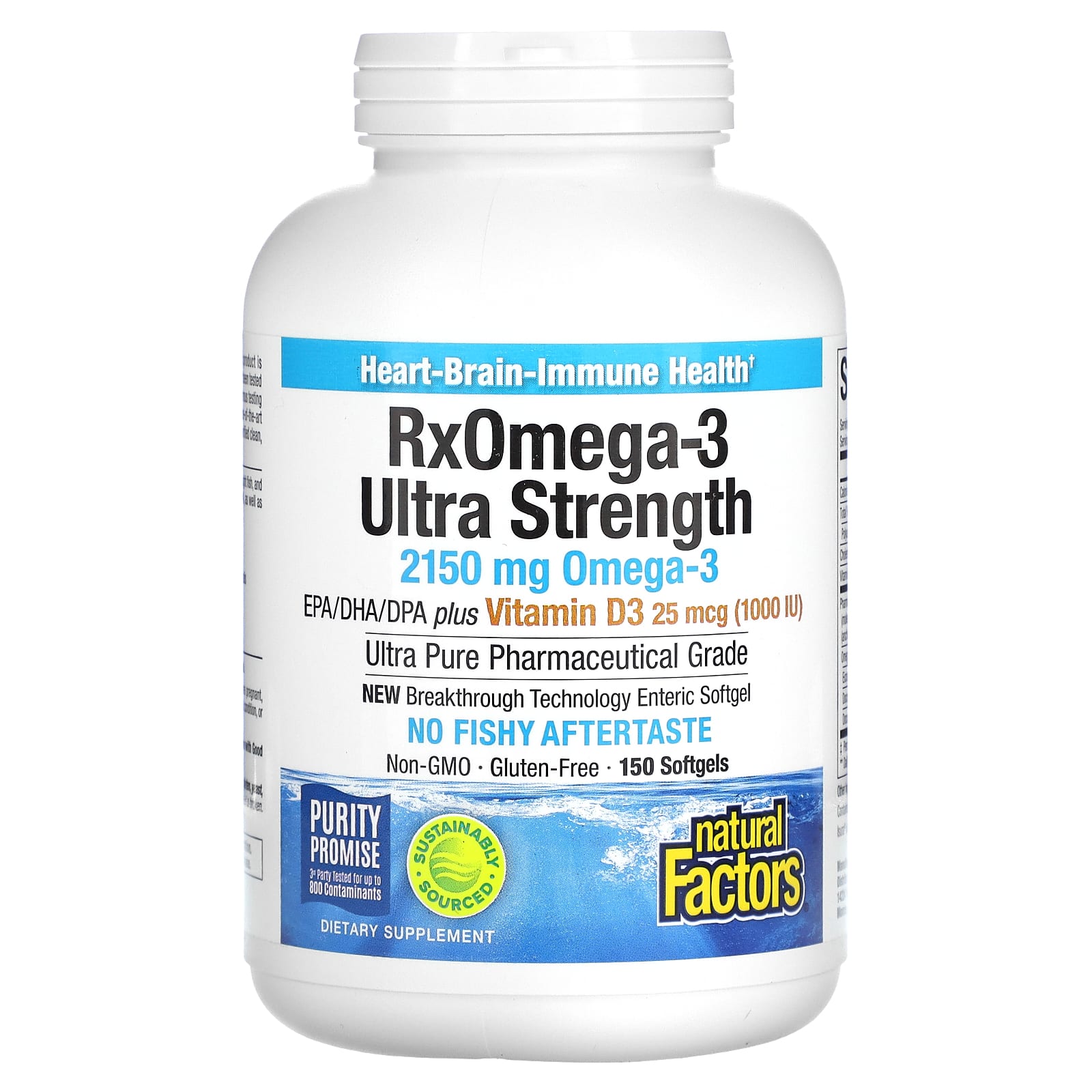 Natural Factors, RxOmega-3, омега-3 повышенной силы действия с витамином D3, 2150 мг, 150 капсул (1075 мг в 1 капсуле)