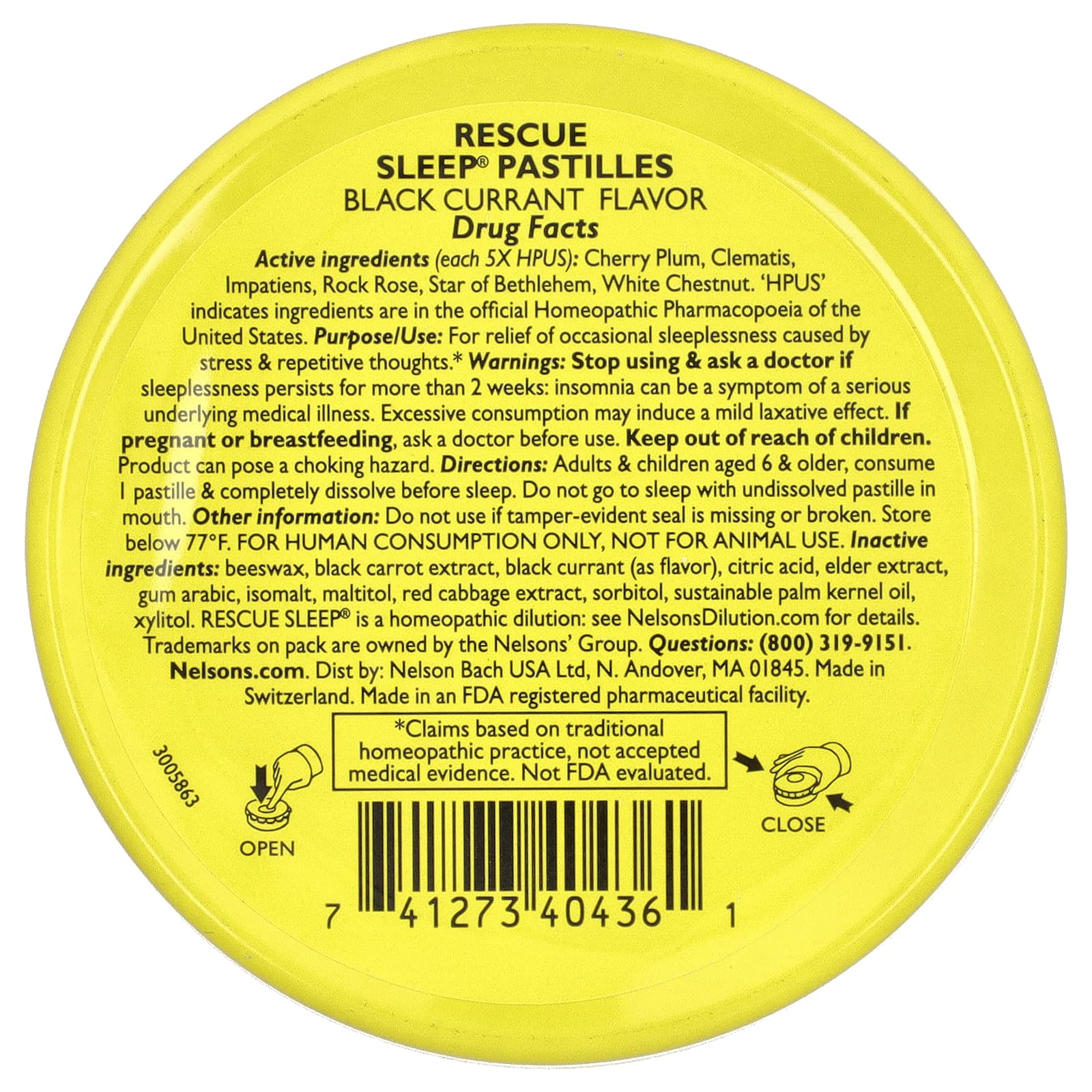 Bach, Rescue Sleep®, пастилки из черной смородины, 35 шт., 50 г (1,7 унции)