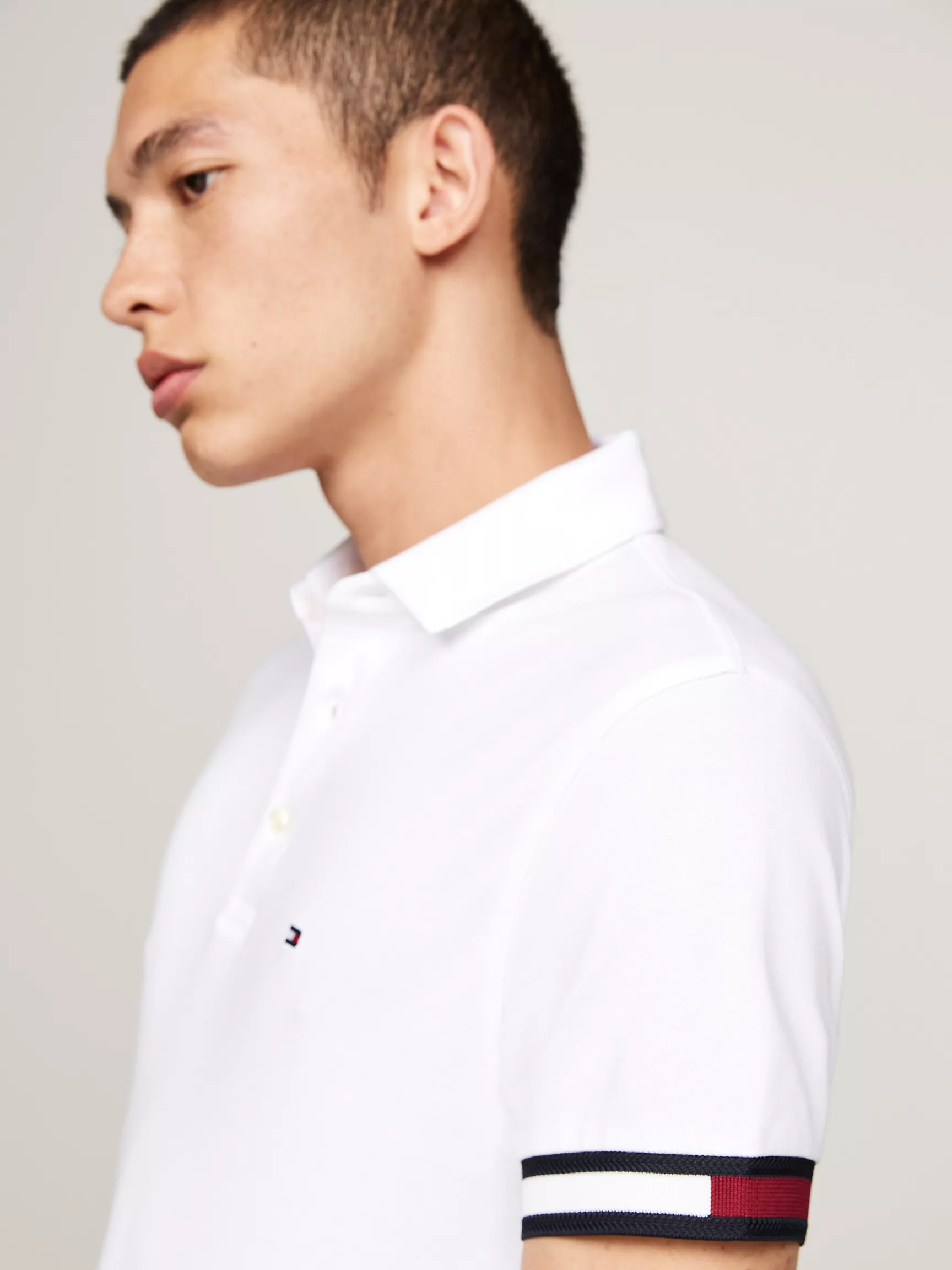 Мужское поло Tommy Hilfiger, Приталенное поло с логотипом флага на манжетах