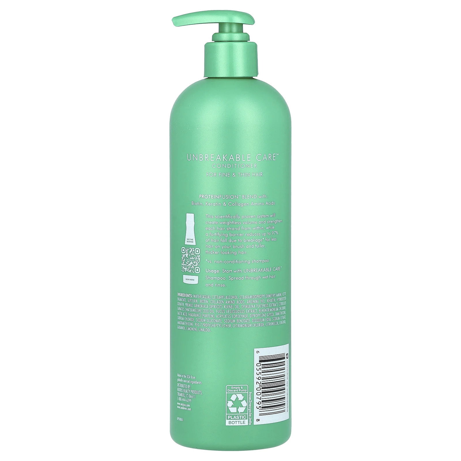 Nexxus, Unbreakable Care, кондиционер для утолщения тонких и тонких волос, 488 мл (16,5 жидк. Унции)