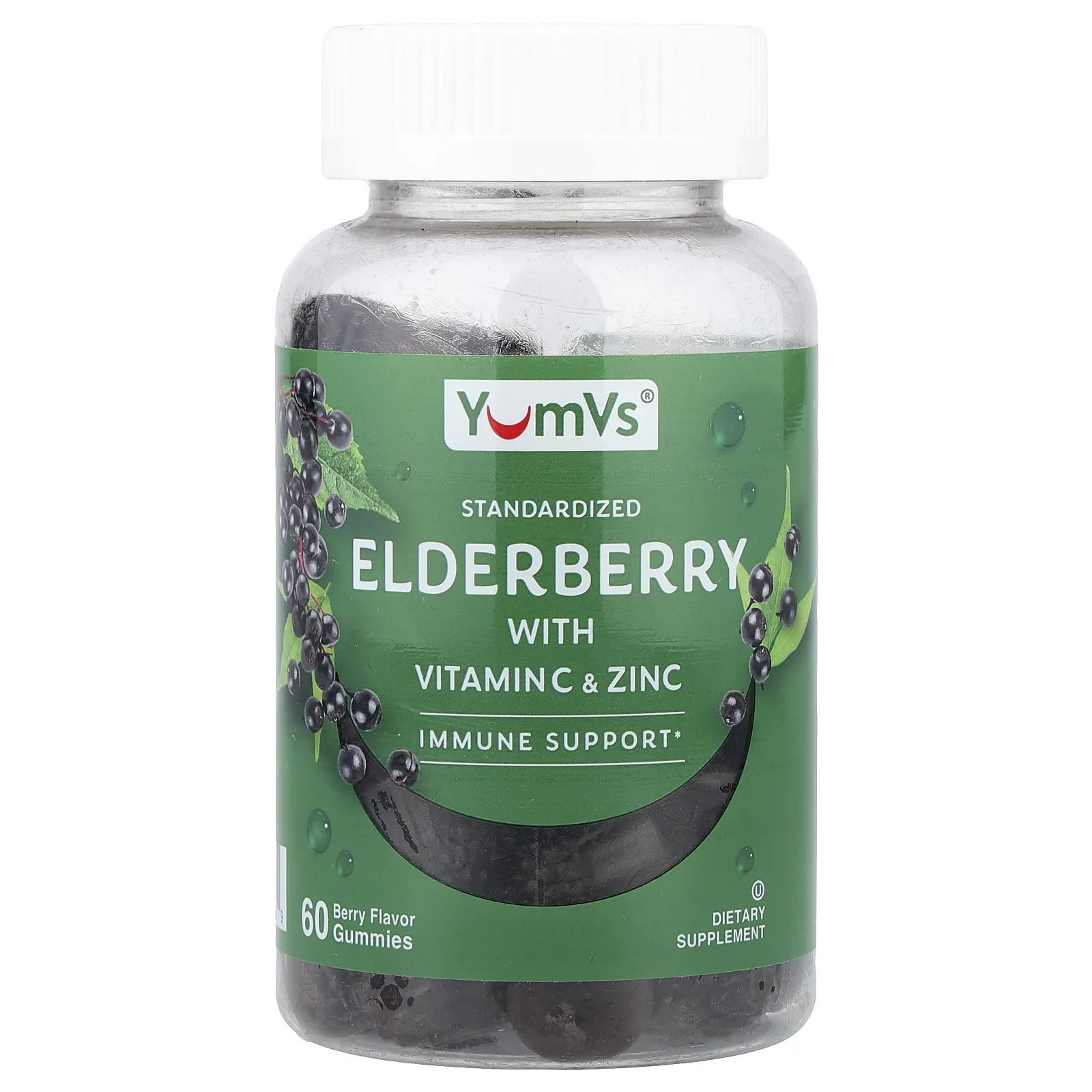 YumVs, жевательные таблетки с бузиной, витамином C и цинком, со вкусом ягод, 60 жевательных таблеток