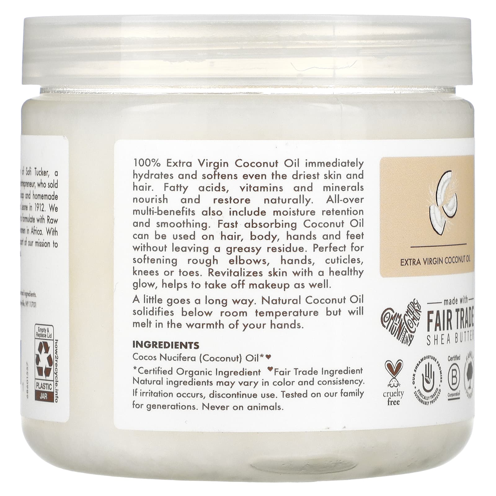 SheaMoisture, Питательное увлажнение с головы до ног, 100% кокосовое масло первого отжима, 15 жидких унций (444 мл)