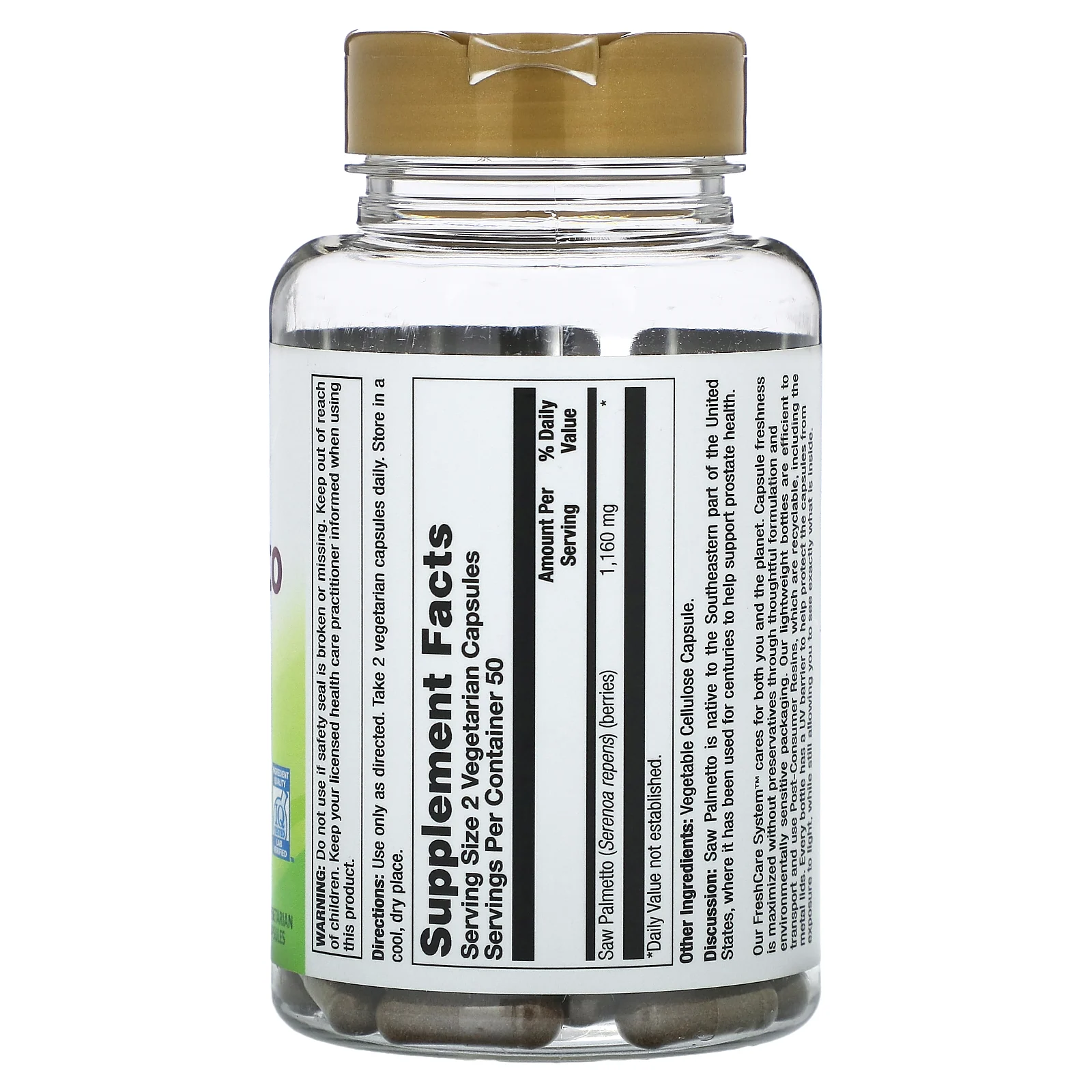 Nature's Life, ягоды серенои, 1160 мг, 100 вегетарианских капсул (580 мг в 1 капсуле)