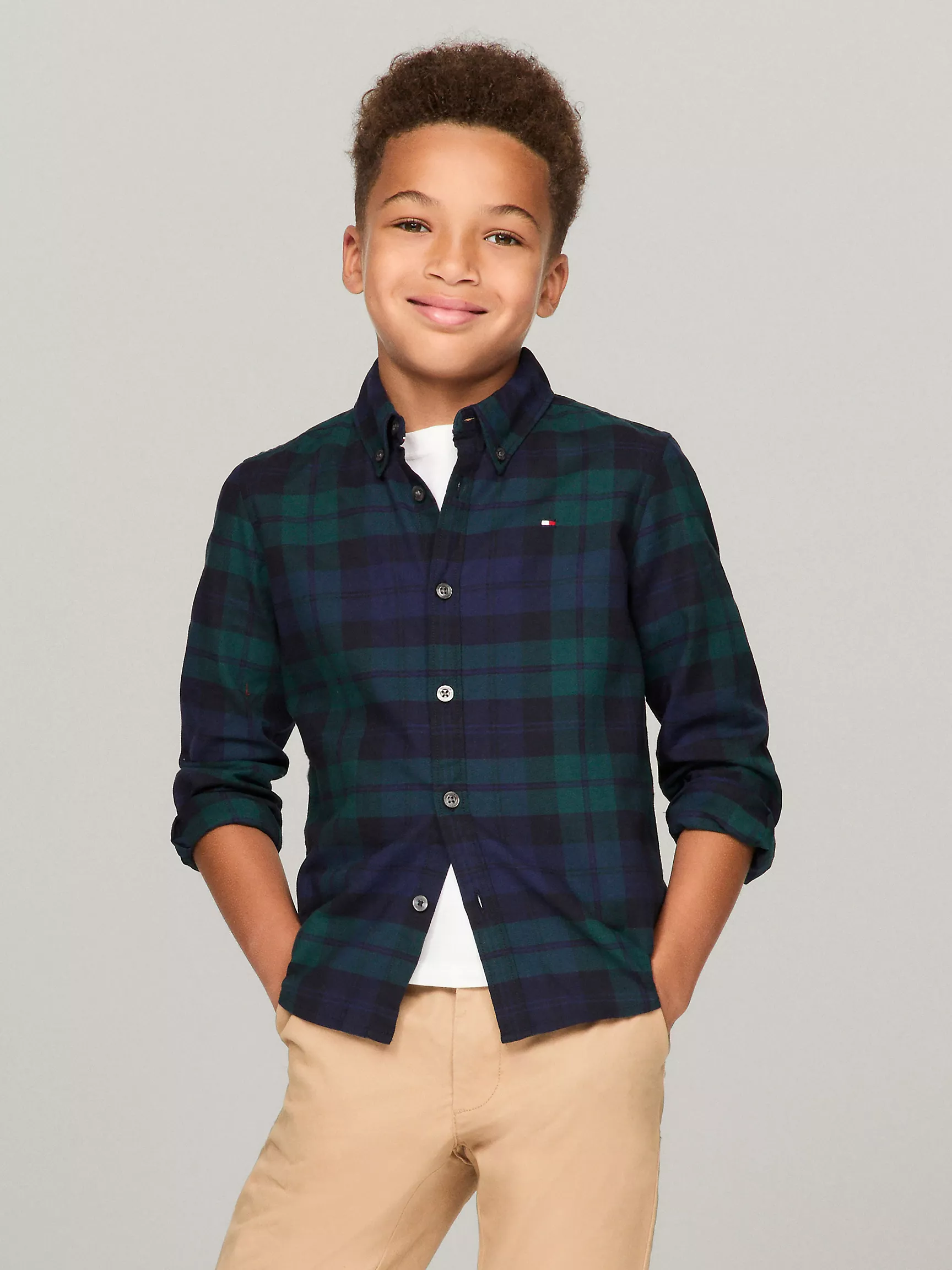 Рубашка для мальчика Tommy Hilfiger, Детская клетчатая эластичная рубашка из оксфорда