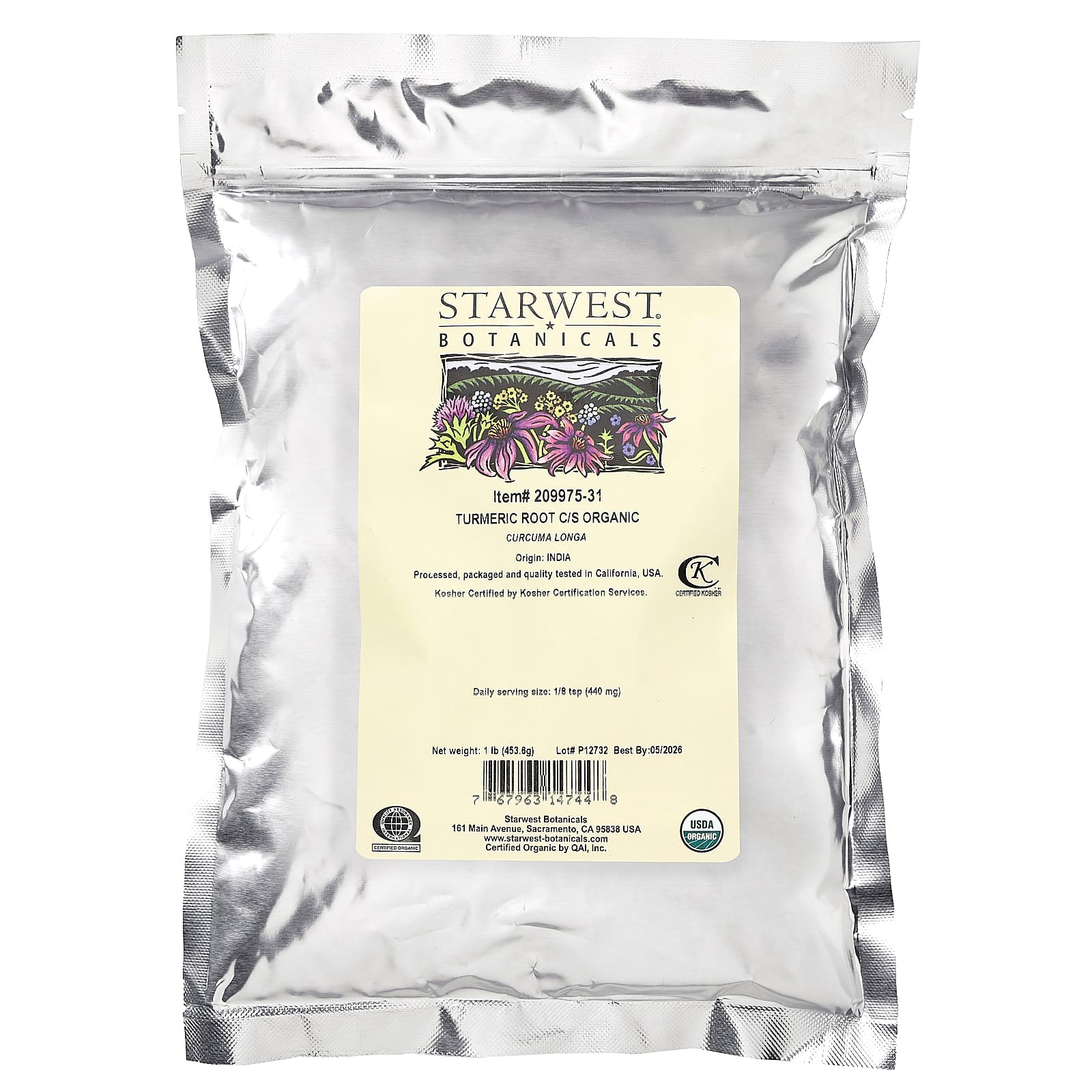 Starwest Botanicals, Органический корень куркумы (C / S), 453,6 г (1 фунт)