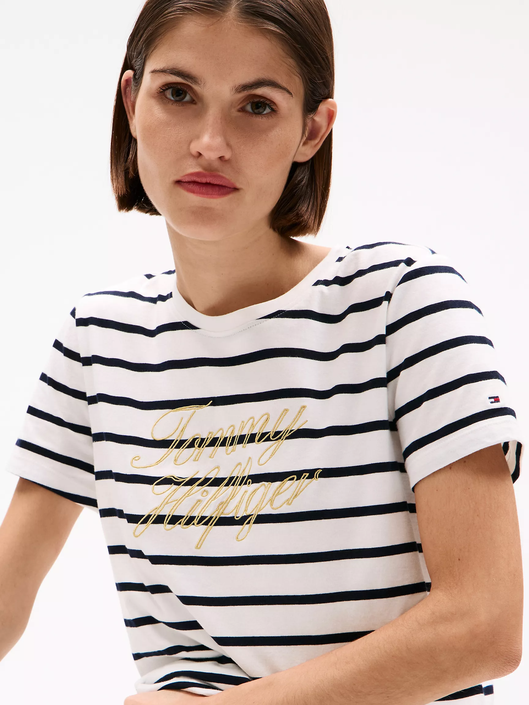Женская футболка Tommy Hilfiger, Футболка с полосками и логотипом в виде надписи