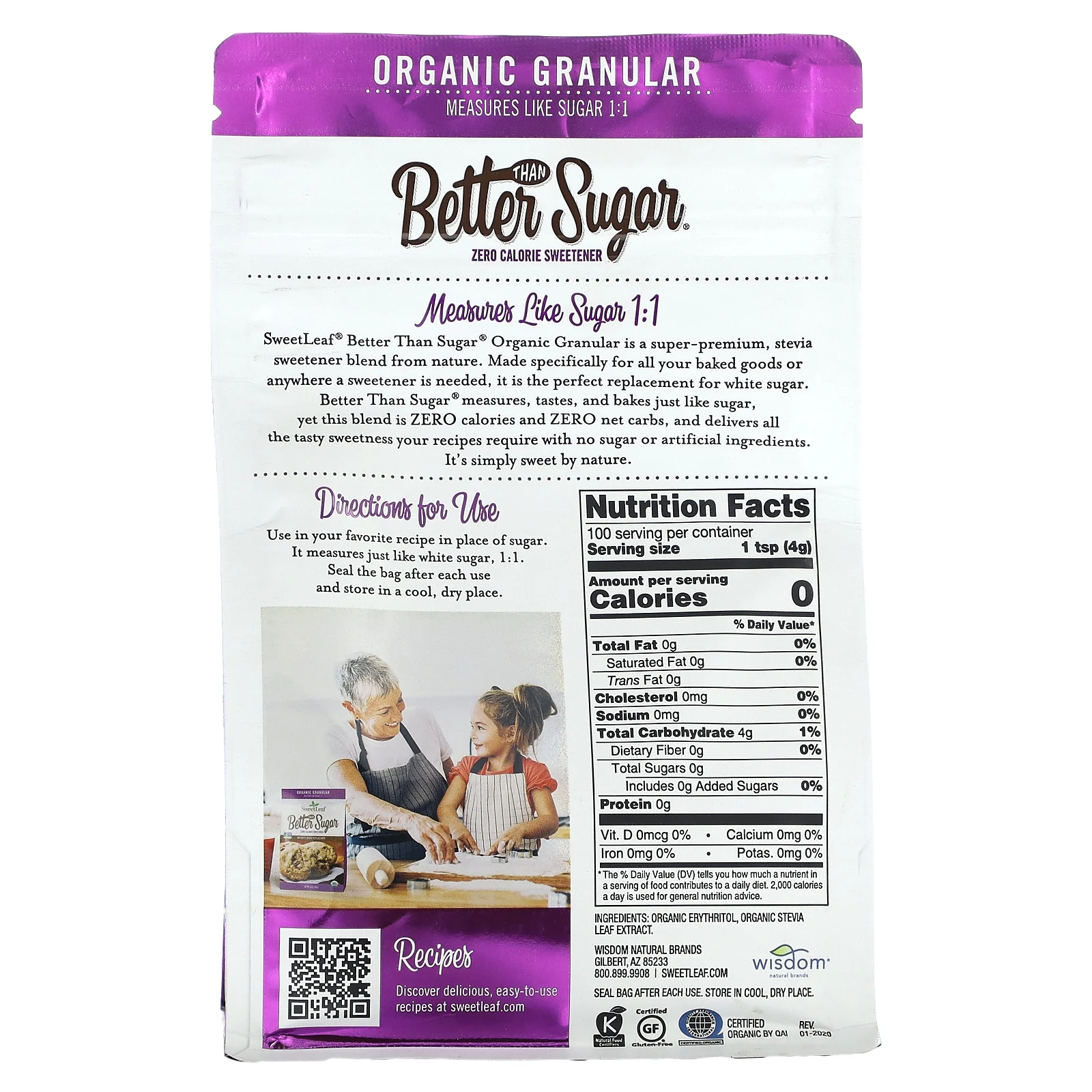 Wisdom Natural, SweetLeaf, лучше, чем сахар, органические гранулы, 400 г (14 унций)